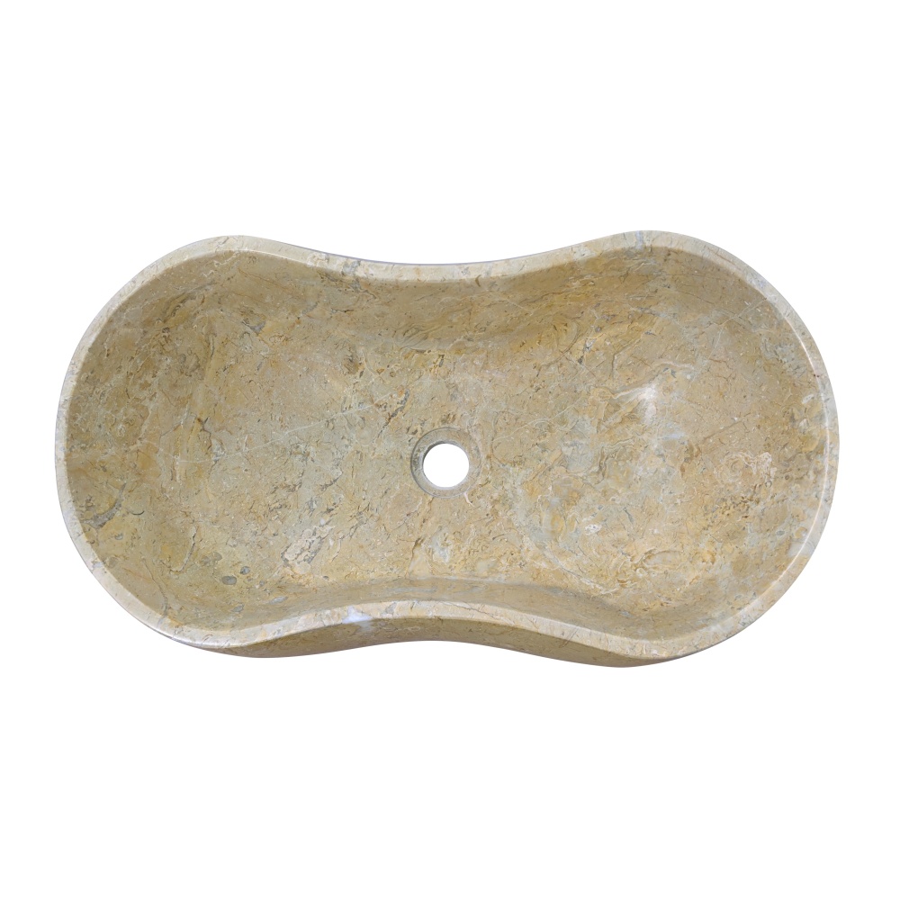 Gold Yellow Beige Natural Marble Bathroom Vessel Sink, Wavy Design, Polished Surface, Real Marble, 23.6x14.2xH7.1 inches/600x360xH180 mm