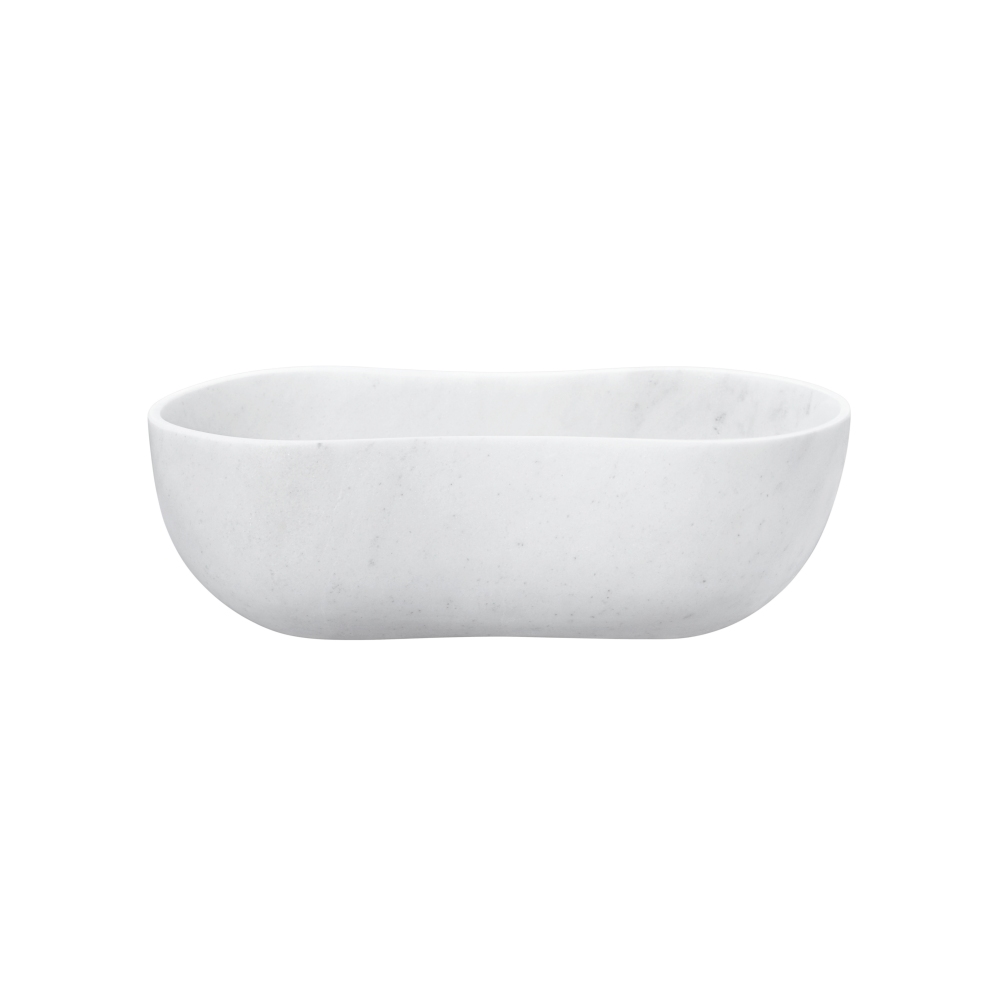 White Natural Marble Bathroom Vessel Sink, Wavy Design, Semi-Polished Surface, Real Marble, 23.6x14.2xH7.1 inches/600x360xH180 mm
