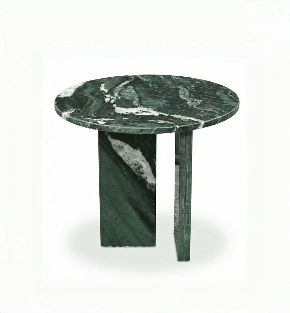 Contemporary dark green marble accent table with a sculptural base, perfect for modern living spaces.