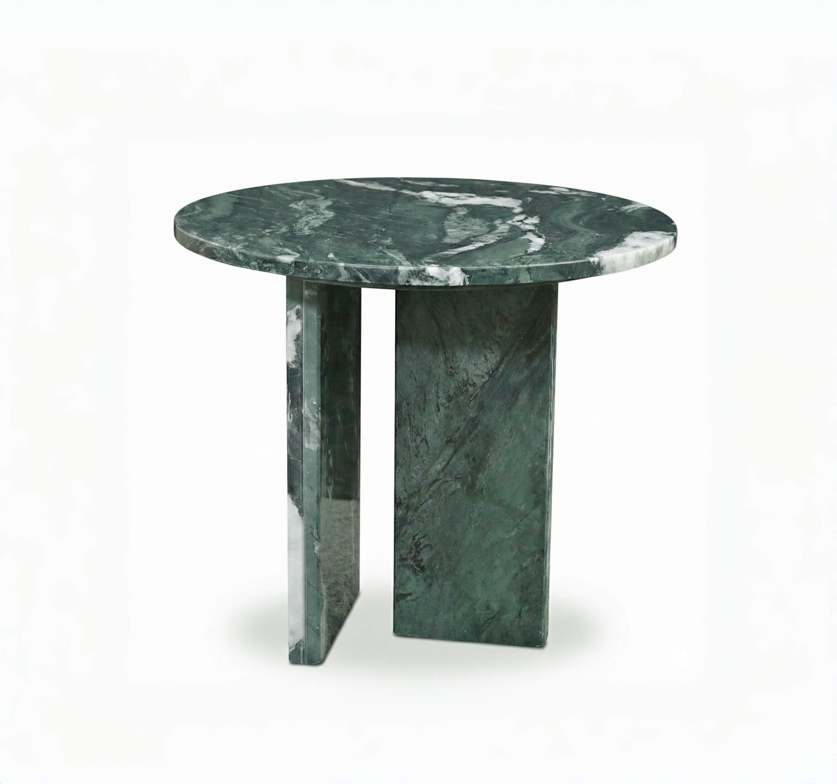 Genuine marble round table with a heavy, stable stone base, highlighting the quality of 100% natural stone.