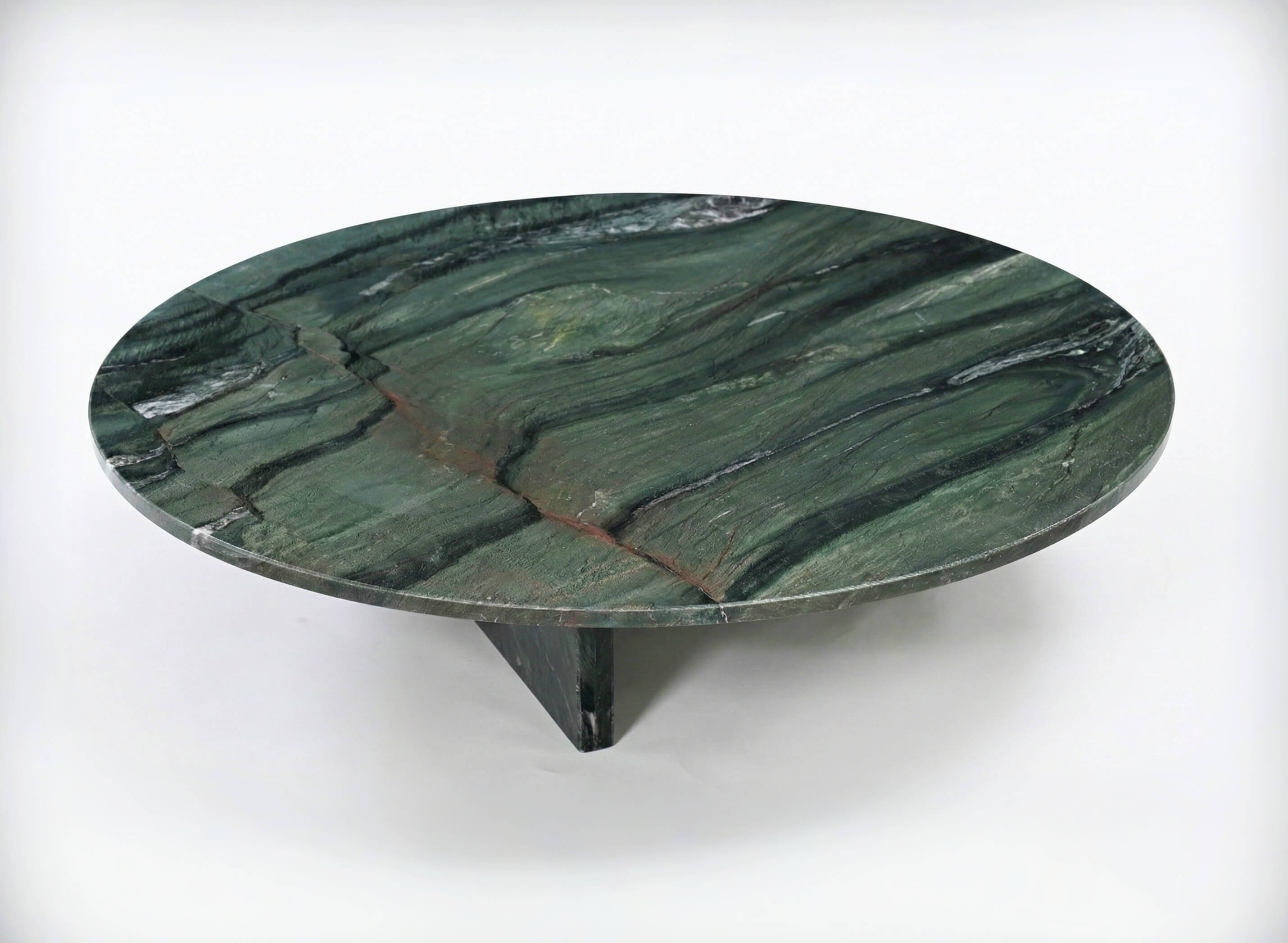 Luxury Diamond Green Natural Marble Coffee Table - Round Low Profile Stone Centerpiece (Ø35.4" / 90cm)