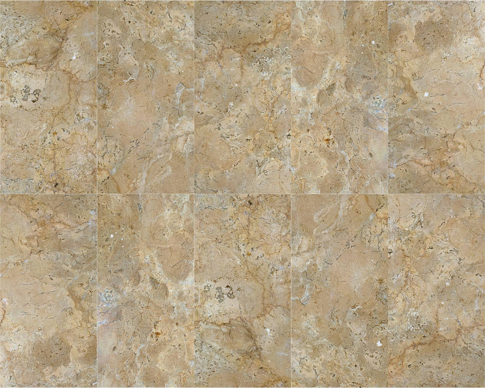 Stunning floor and wall layout effect of 12x24 Hyatt Gold polished marble tiles, showcasing that every piece of natural stone is entirely unique.