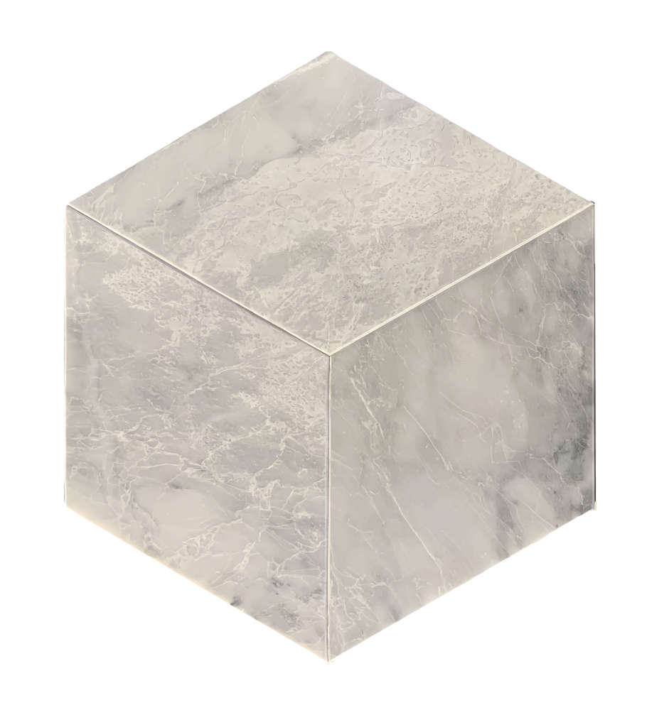 Single Carrara Gray polished marble hexagon tile featuring a stunning 3D cube illusion, crafted from 100% natural exclusive stone.