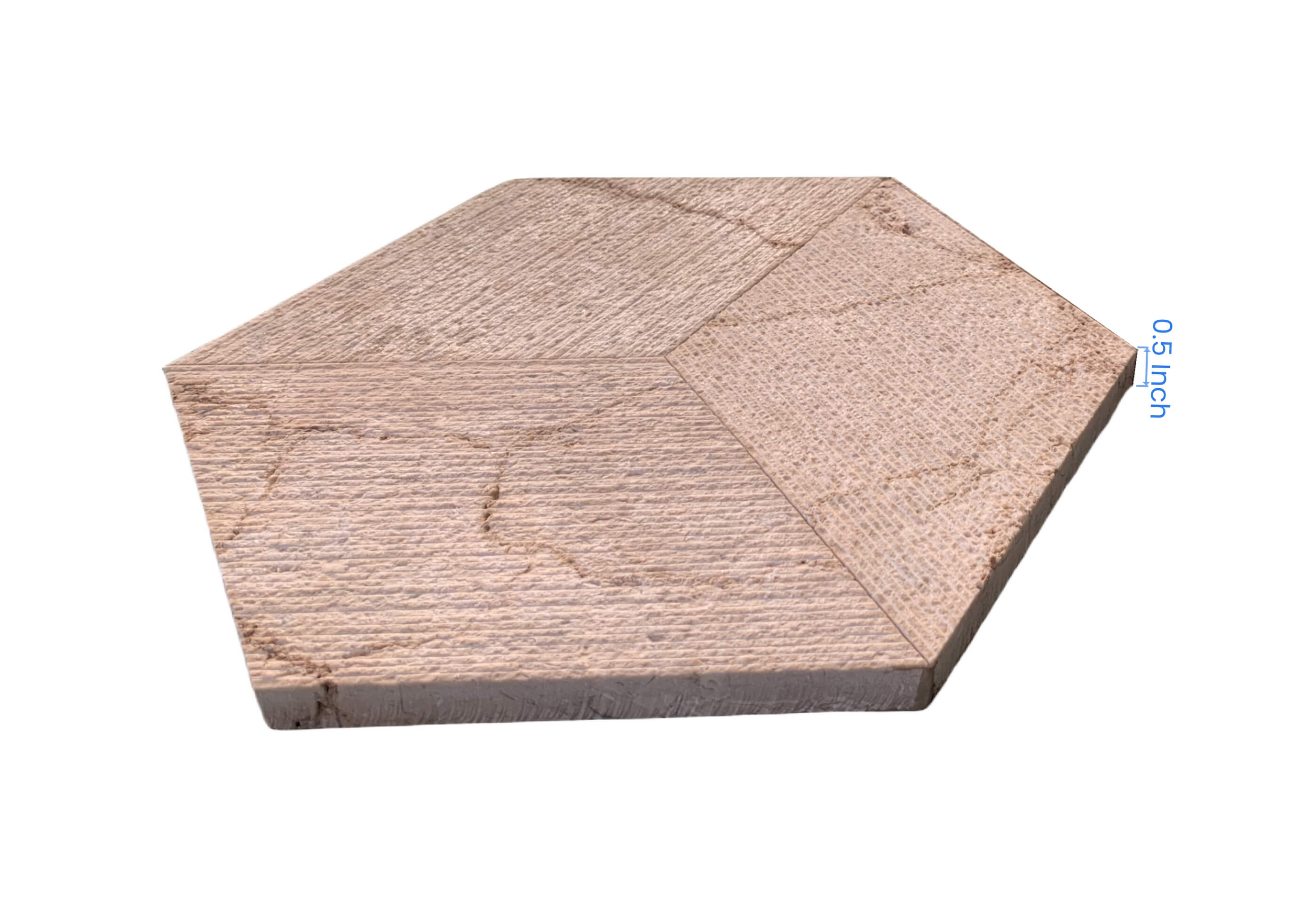 Side view showcasing the solid 0.5-inch thickness of the 3D fluted gold beige natural marble wall tile, ensuring durability and high-end quality.