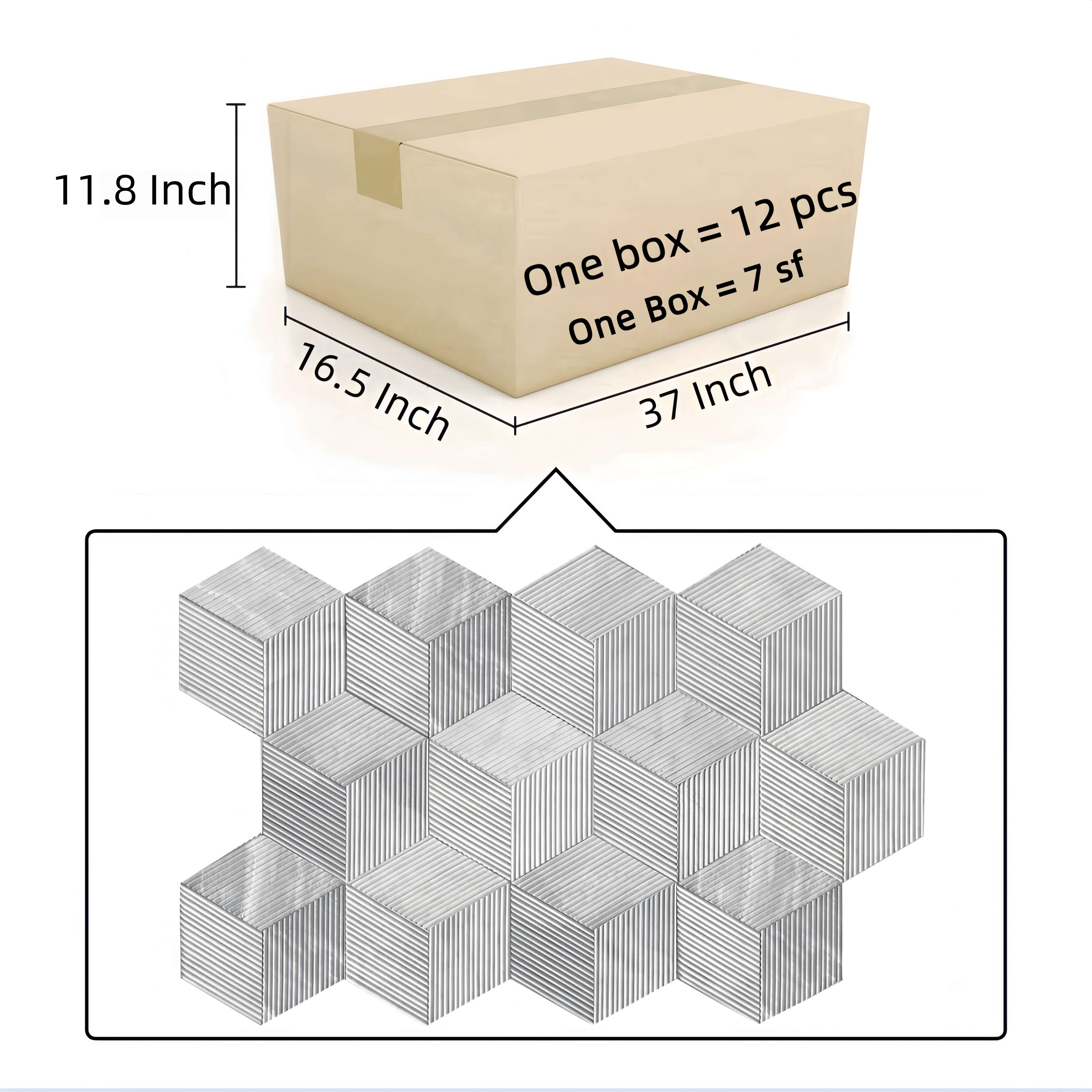 Secure damage-proof packaging box for Carrara Gray marble tiles, containing 12 pieces that cover 7 square feet.