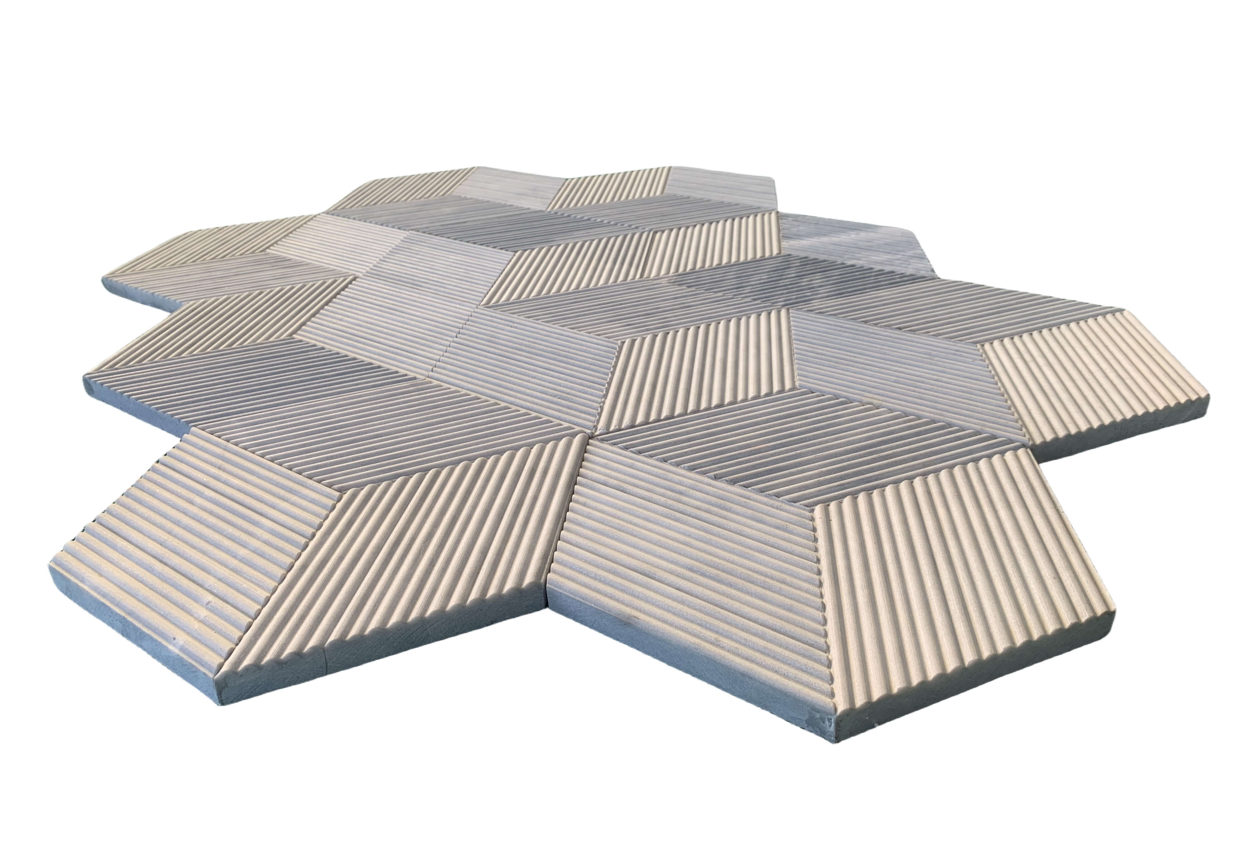 Multiple Carrara Gray textured marble tiles placed together to create a stunning 3D optical illusion cube pattern.