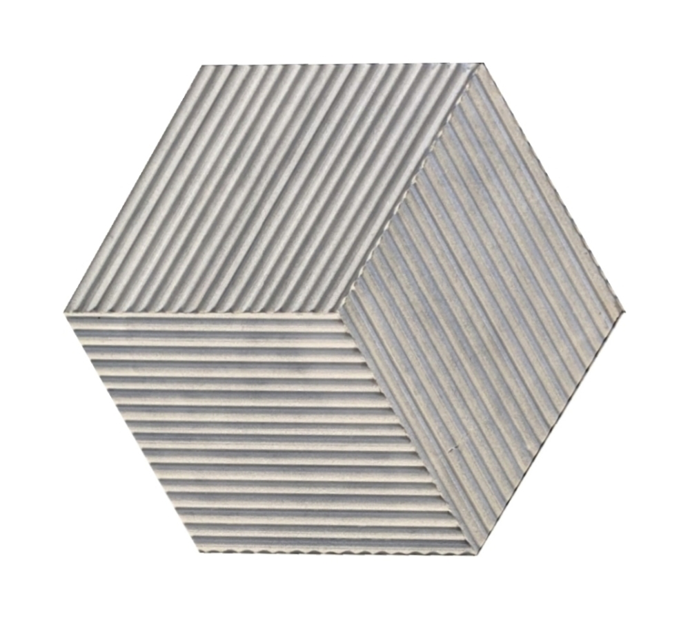 Single piece of premium Carrara Gray hexagon natural marble tile featuring a unique 3D fluted OL textured finish.