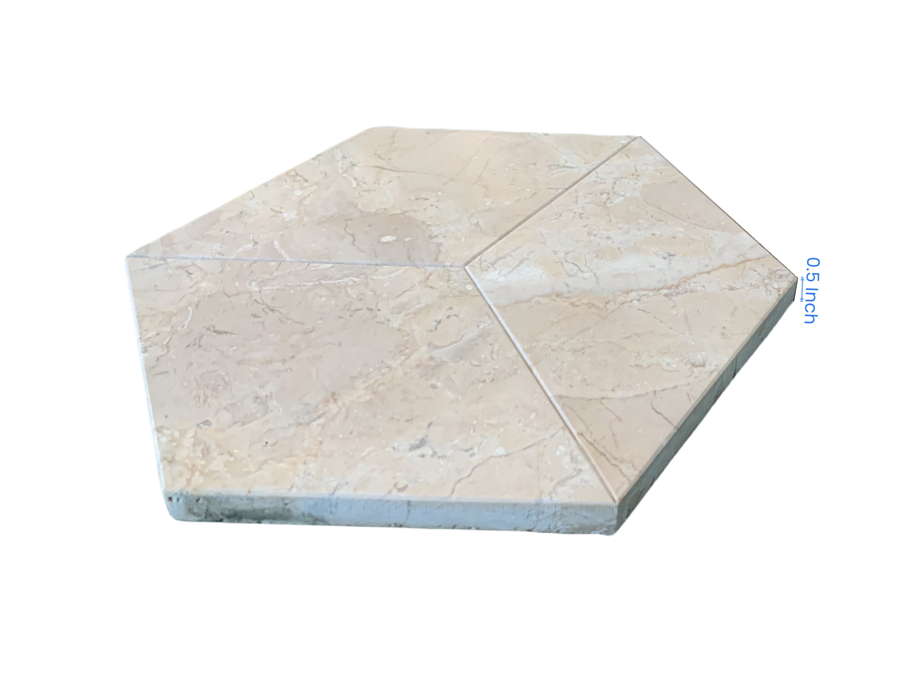 Side view showing the durable 0.5-inch thickness of the premium Hyatt Gold honed marble tile, ensuring long-lasting quality for residential and commercial spaces.