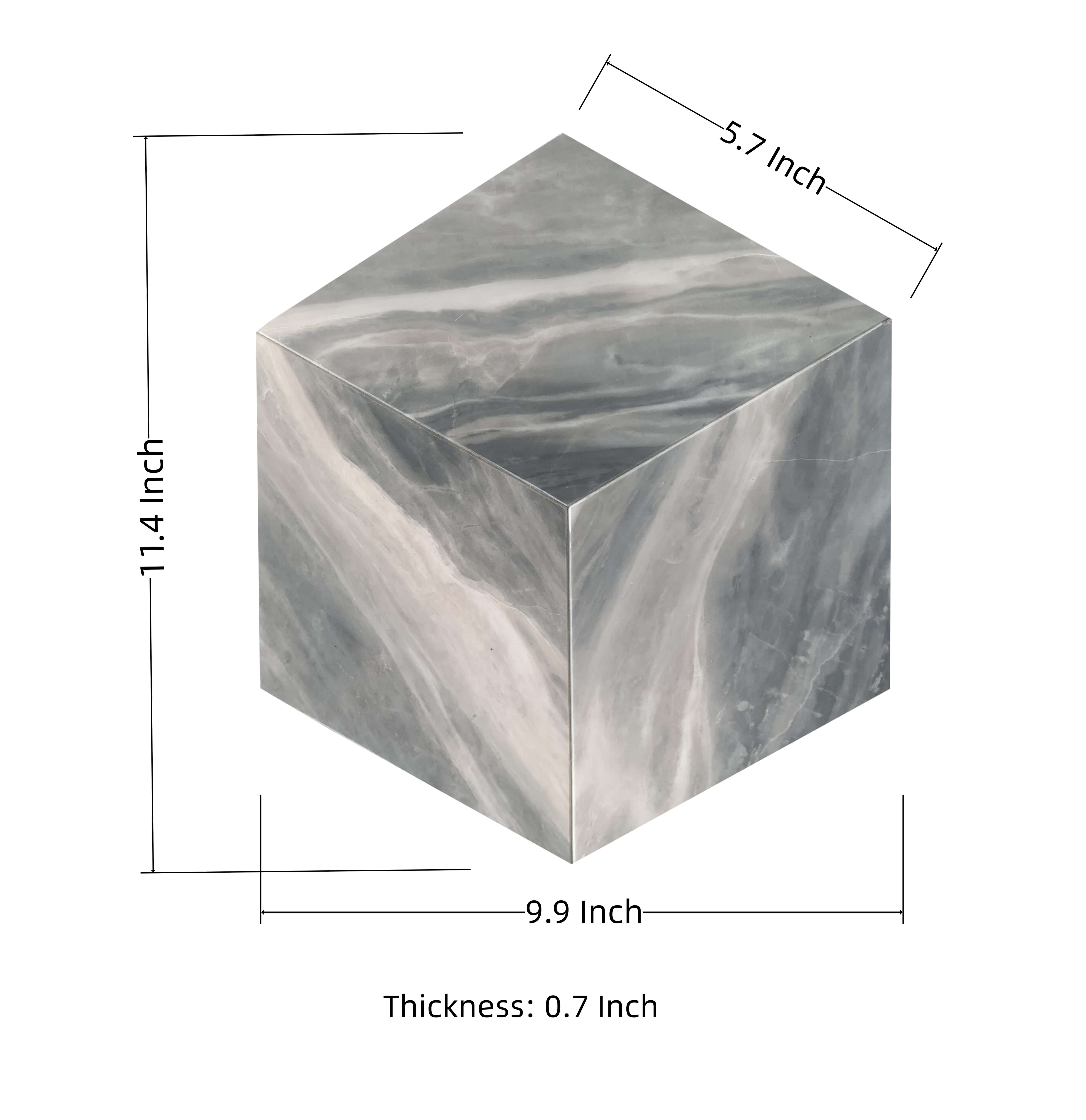 Size specifications for natural Carrara gray hexagon marble tile, measuring 11.4 by 9.9 inches with a durable 0.7-inch thickness.