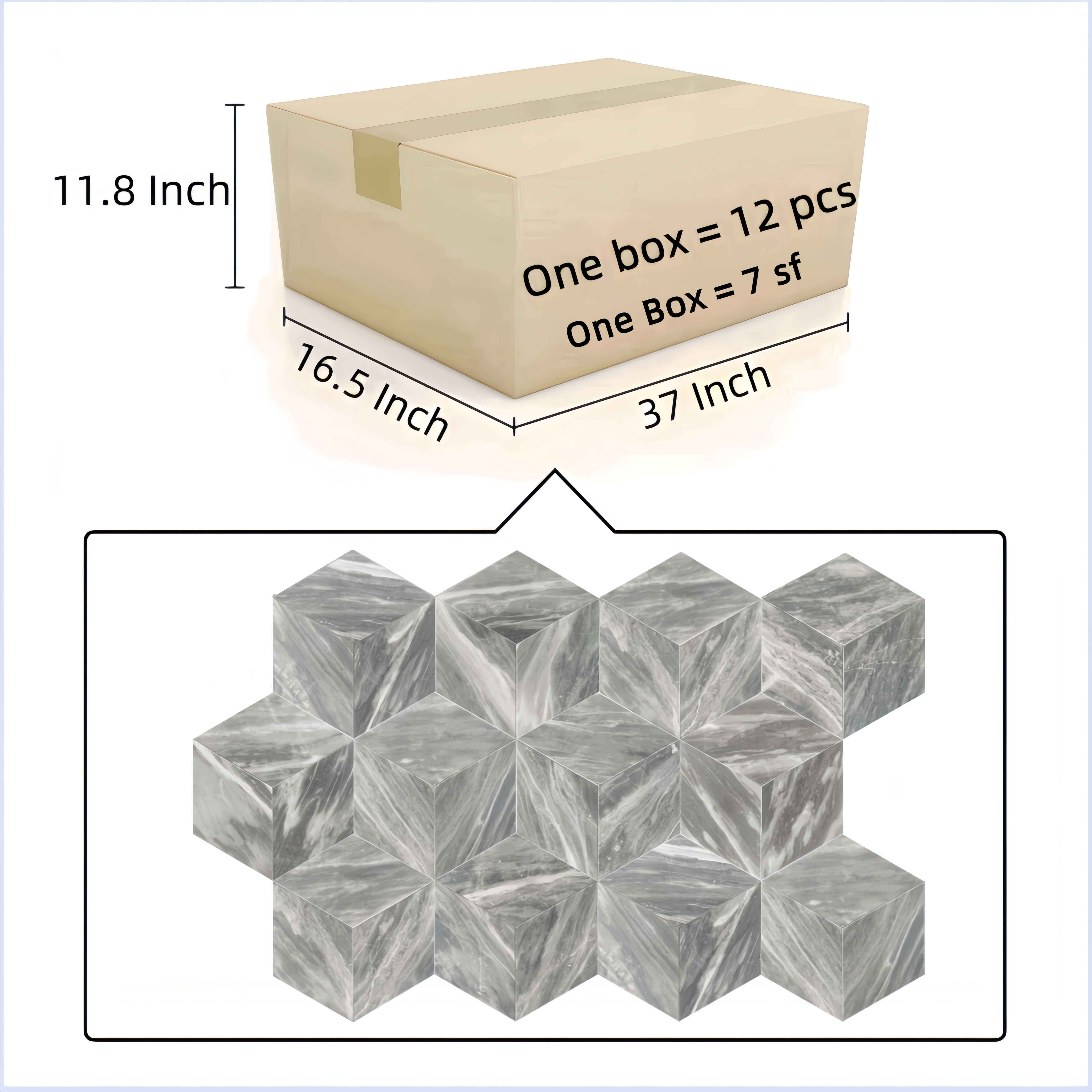 Damage-proof secure packaging for Carrara gray marble tiles. One box contains 12 pcs covering 7 sq ft, in stock at our US warehouse for fast shipping.