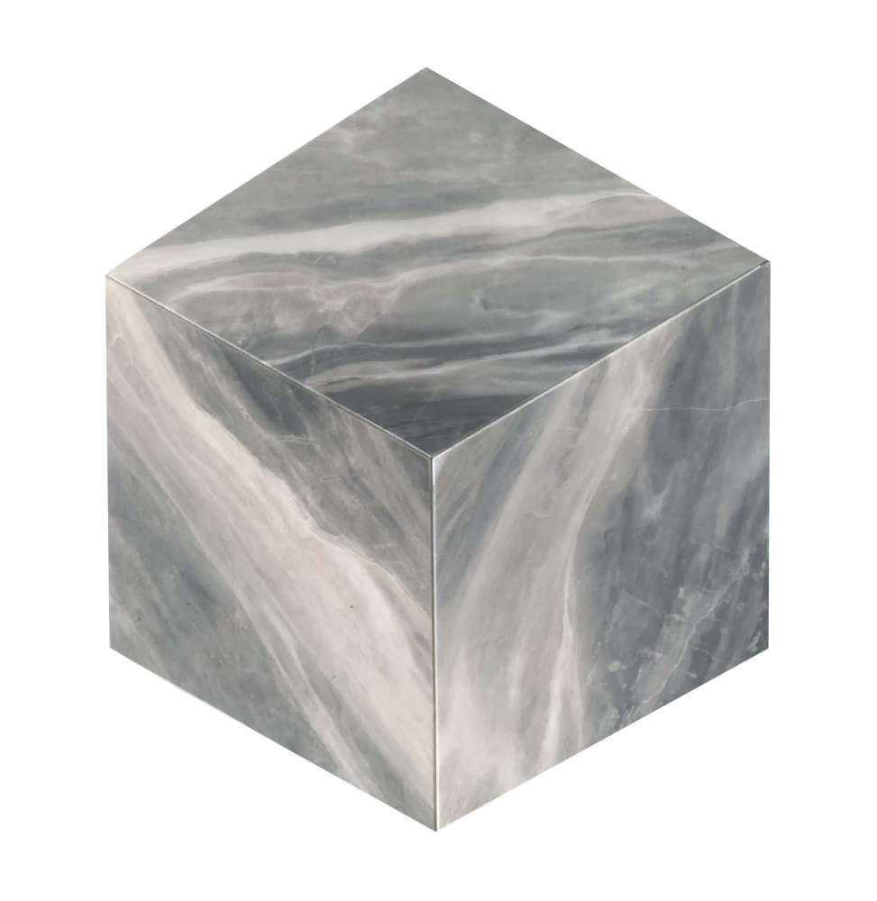 Hexagon Carrara gray marble tile with a honed finish, featuring a unique 3D cube geometric design for high-end modern interiors.