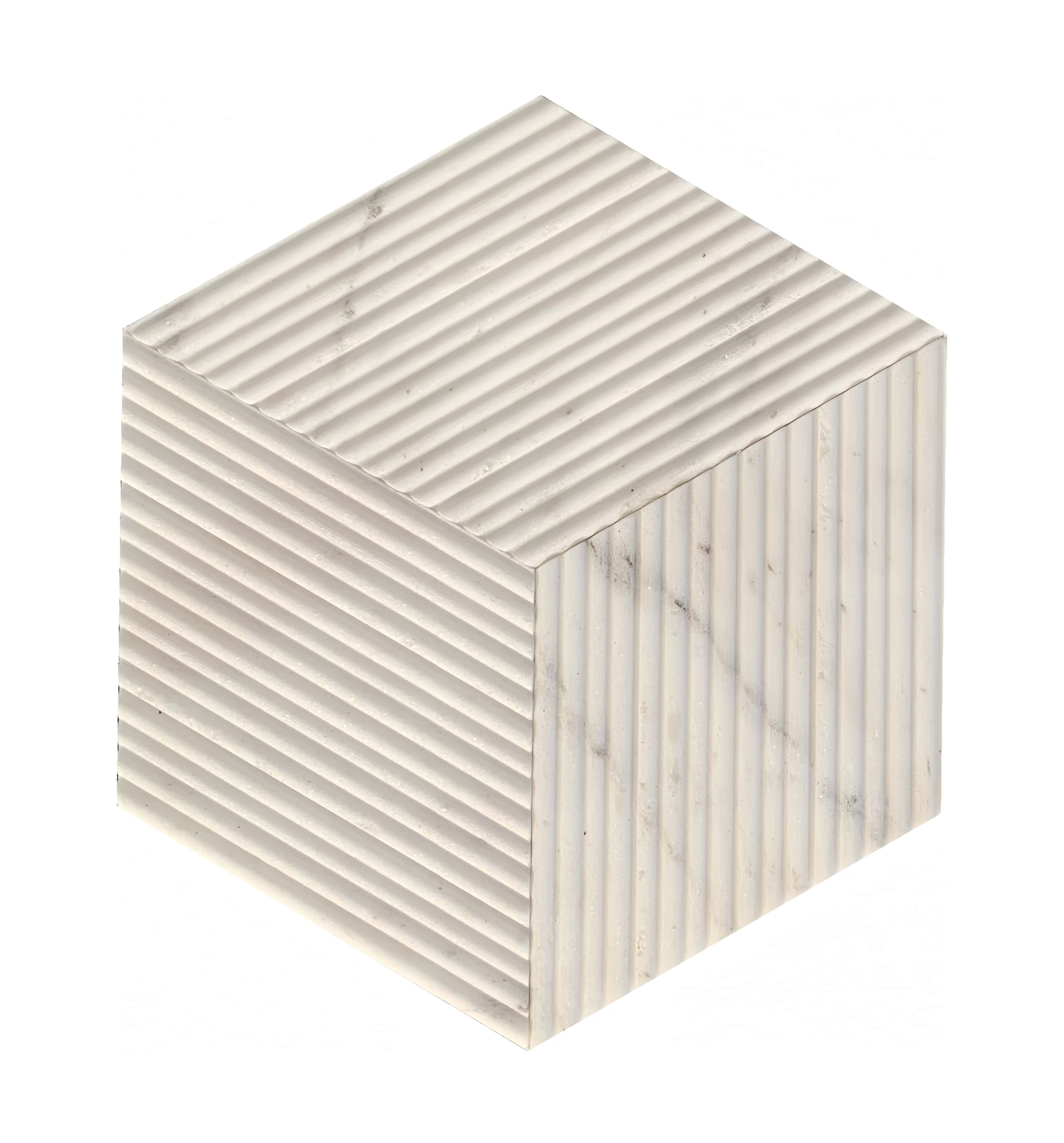 Hexagon Snow Mountain White marble tile featuring a unique OL textured finish for premium interior wall decoration.
