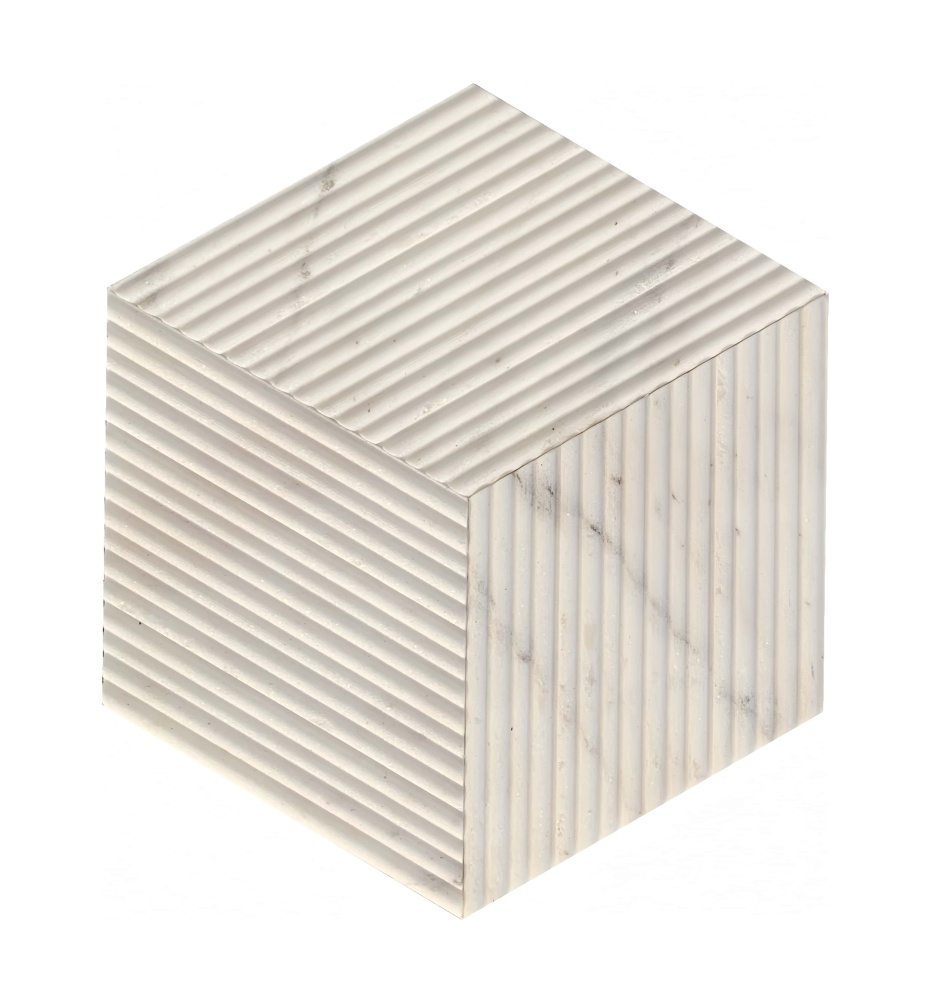 Hexagon Snow Mountain White marble tile featuring a unique OL textured finish for premium interior wall decoration.