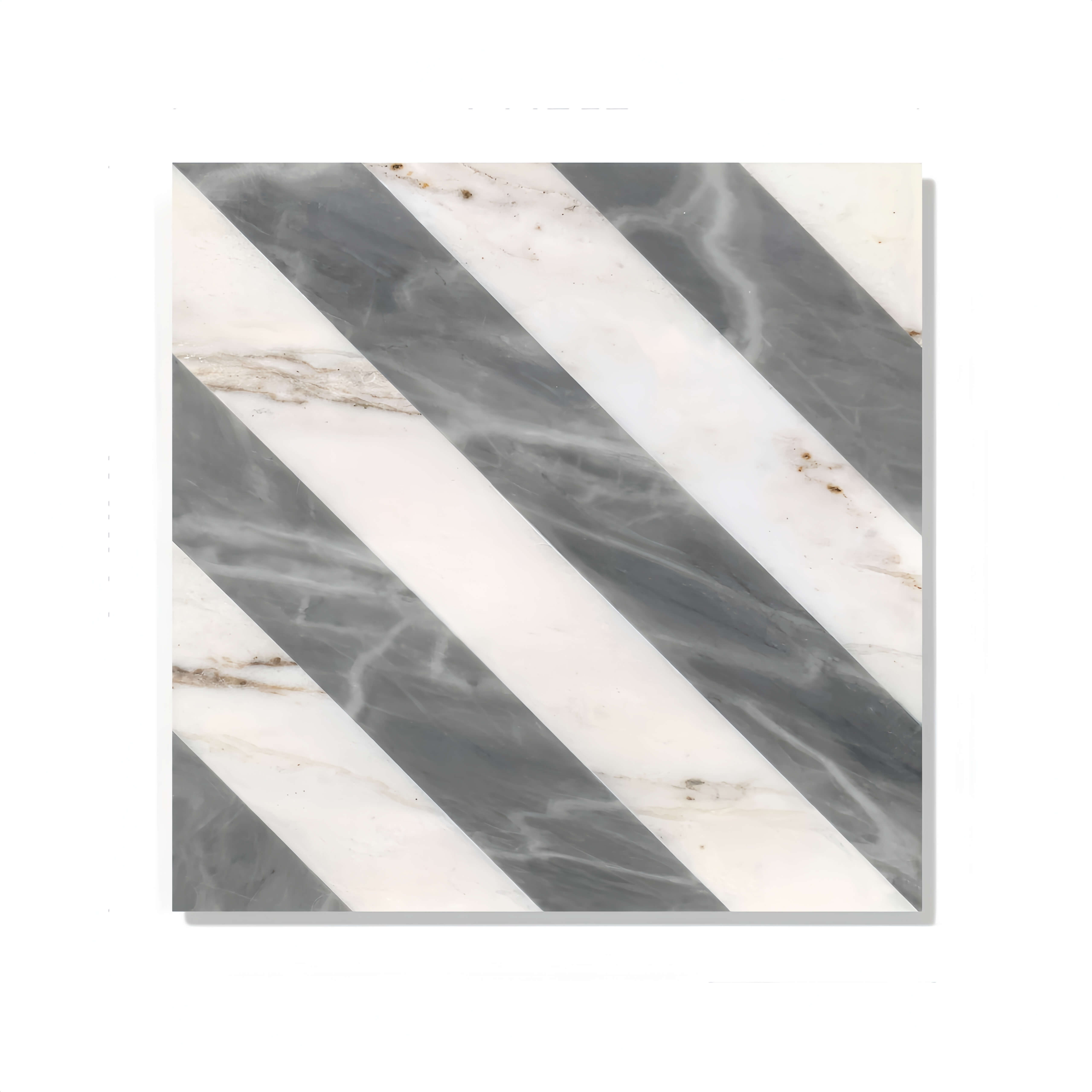 12x12 Exclusive Snow Mountain White & Carrara Gray Waterjet Marble Tile - Polished Geometric Pattern for Floor & Wall (8 Pcs/Box)