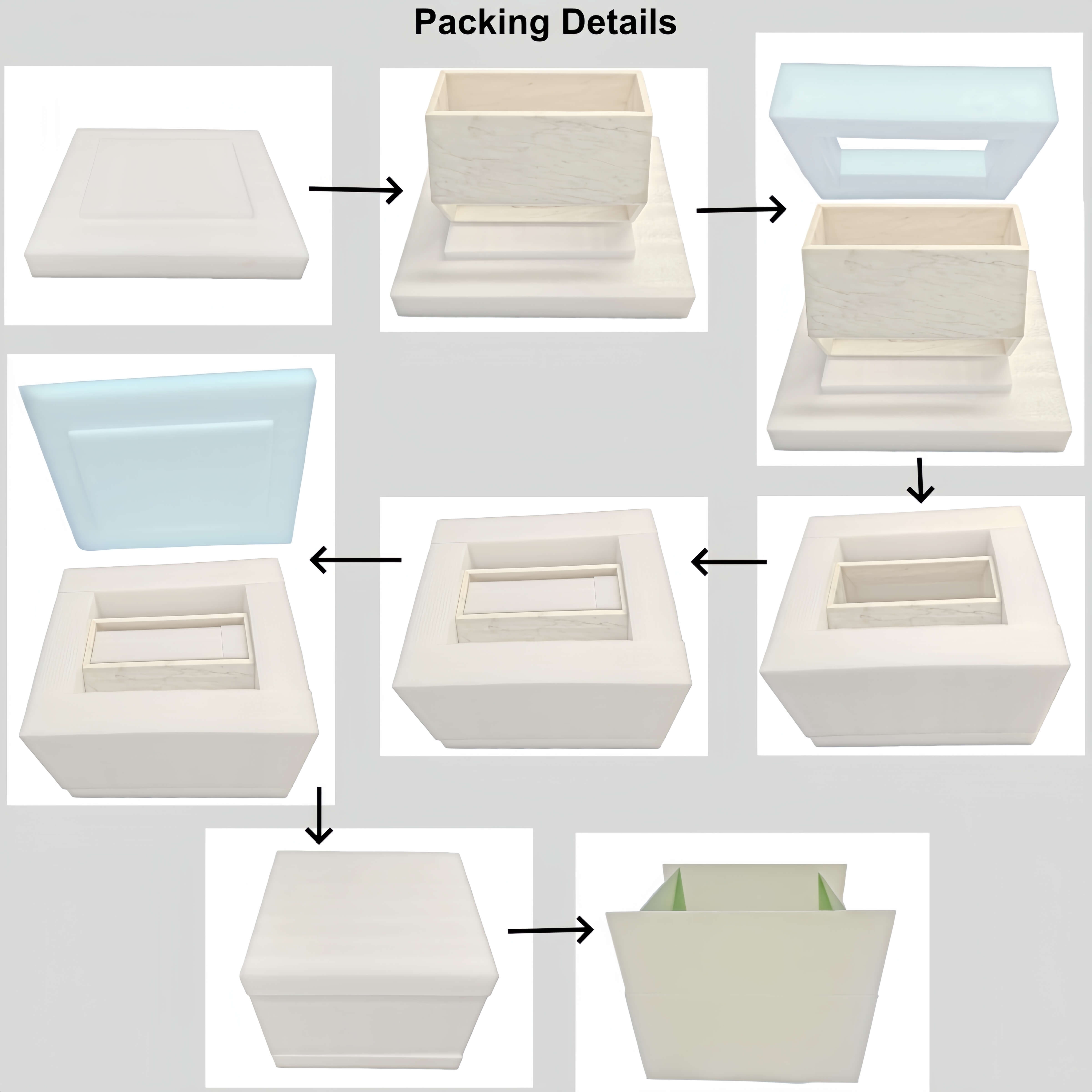 Secure damage-proof foam packaging details for the natural marble side table, ensuring safe and intact delivery from our US warehouse.