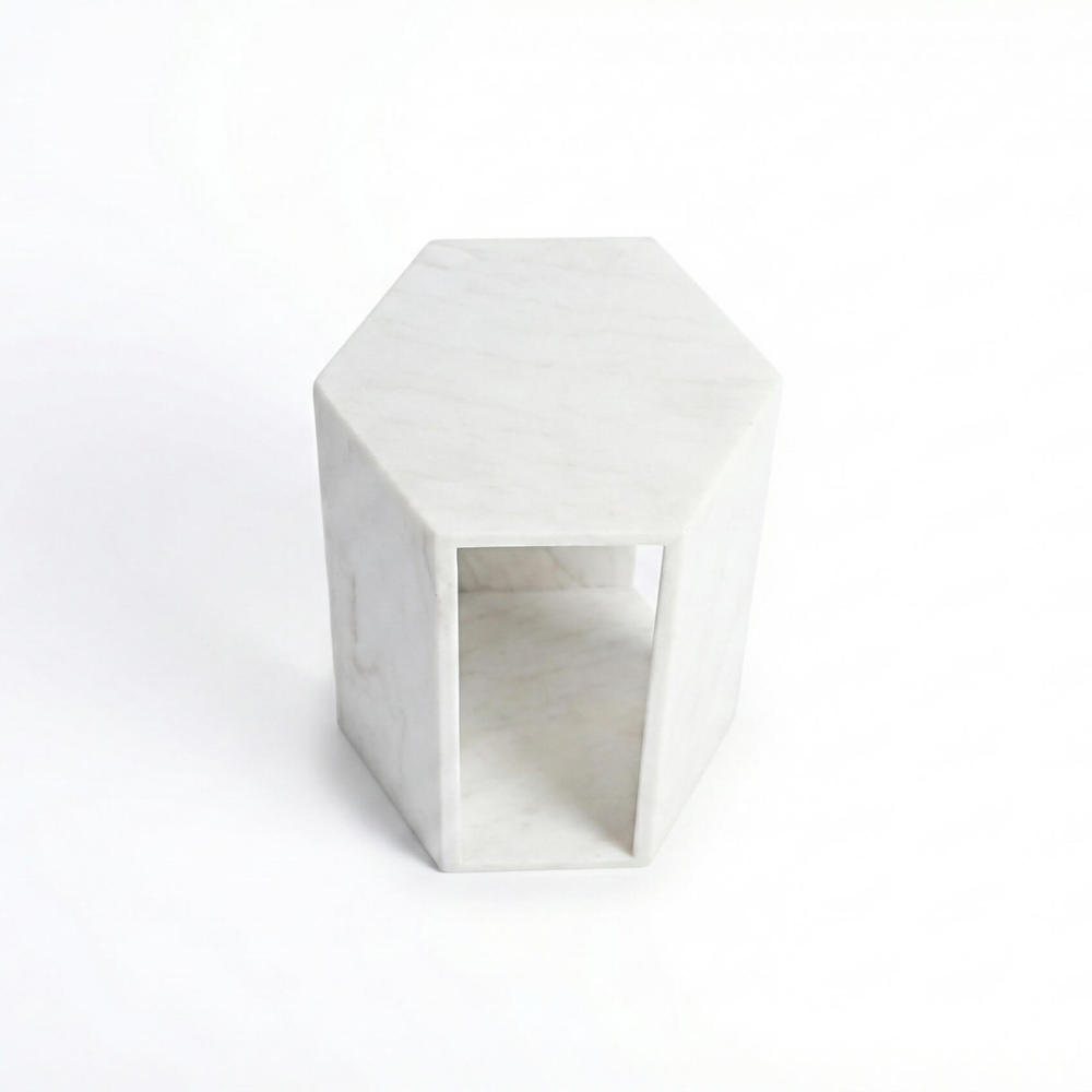 Top-down view of the modern hexagon marble drink table. Ready to use out of the box with zero assembly required, directly from our US warehouse.