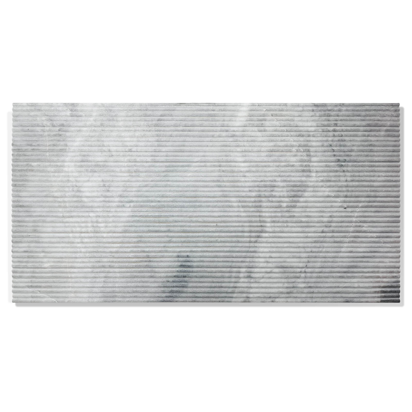 Close-up of Carrara Gray natural marble wall tile featuring an elegant 3D fluted surface and unique stone veins.