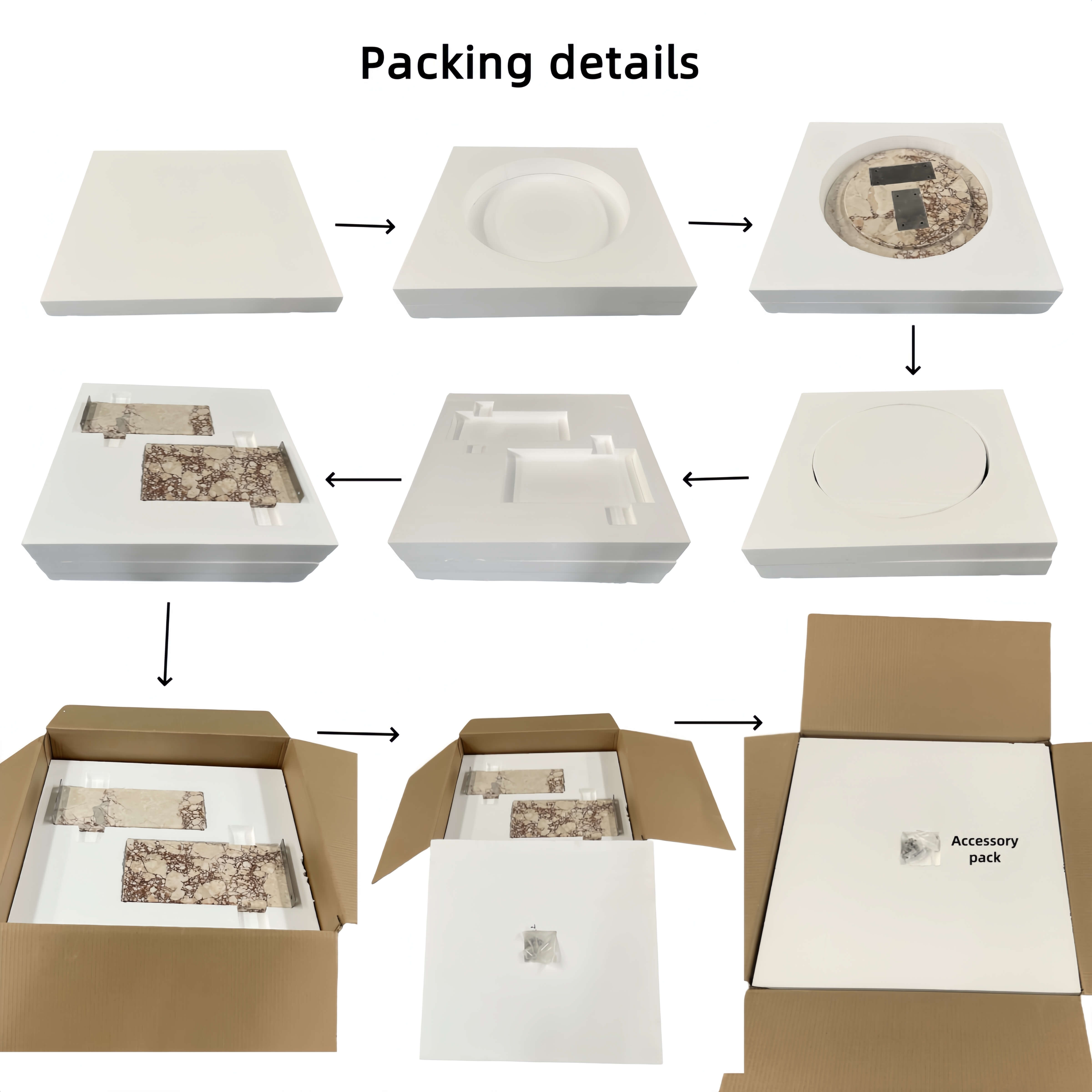 Step-by-step unboxing and damage-proof secure packaging details for the 18-inch natural pink marble end table, ready for safe shipping from our US warehouse.