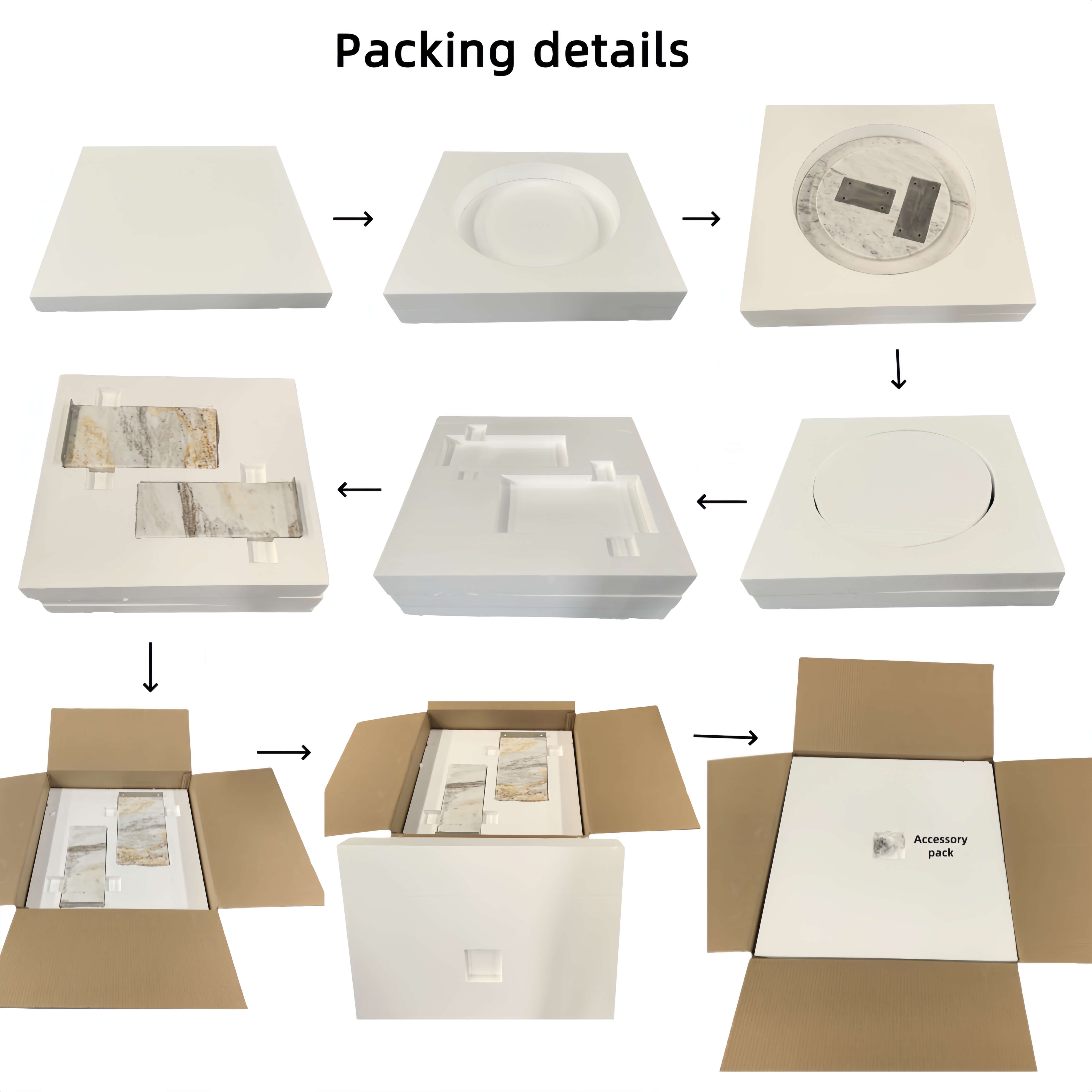 Step-by-step damage-proof secure packaging process for the 18-inch natural marble coffee table, ensuring safe delivery.