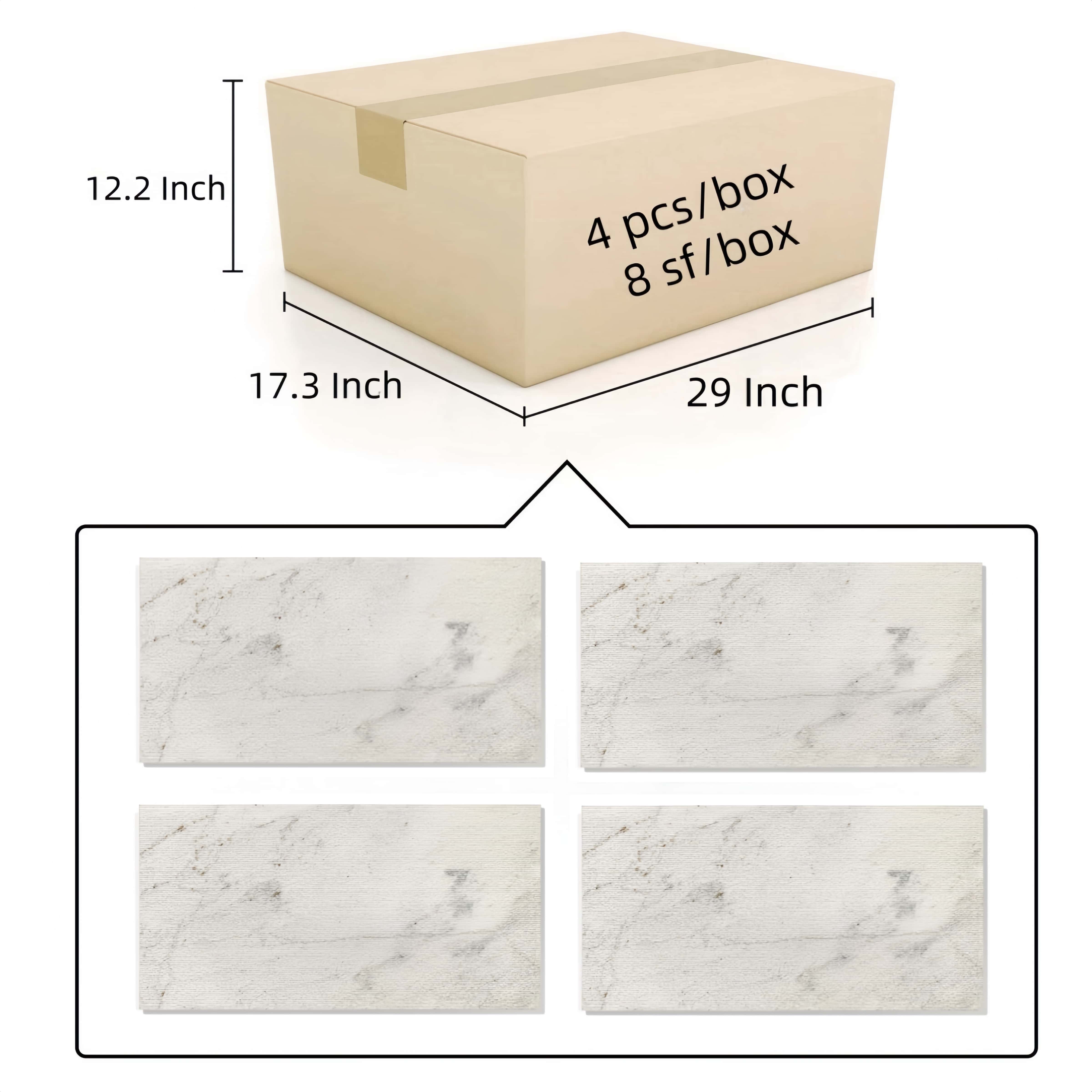 Safe and damage-proof packaging for Snow Mountain White marble tiles. One box contains 4 pieces, covering 8 square feet, ready to ship from US warehouse.