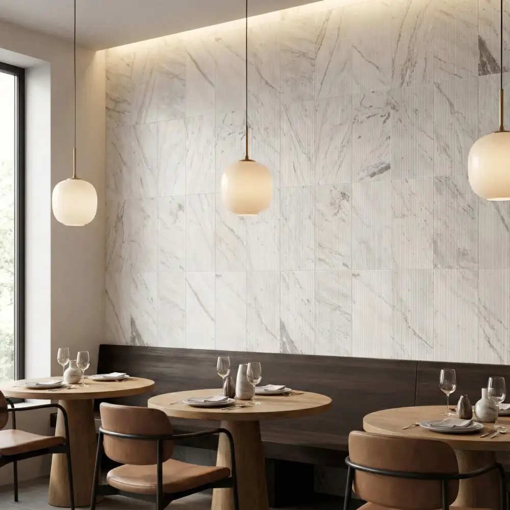Marble Stone Ribbed Tile White Fluted Marble Wall Tiles | 12x24 Natural Stone | USA Stock & Shipping