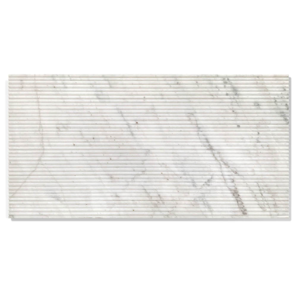 Front view of Snow Mountain White marble wall tile showcasing its premium 3D fluted texture.