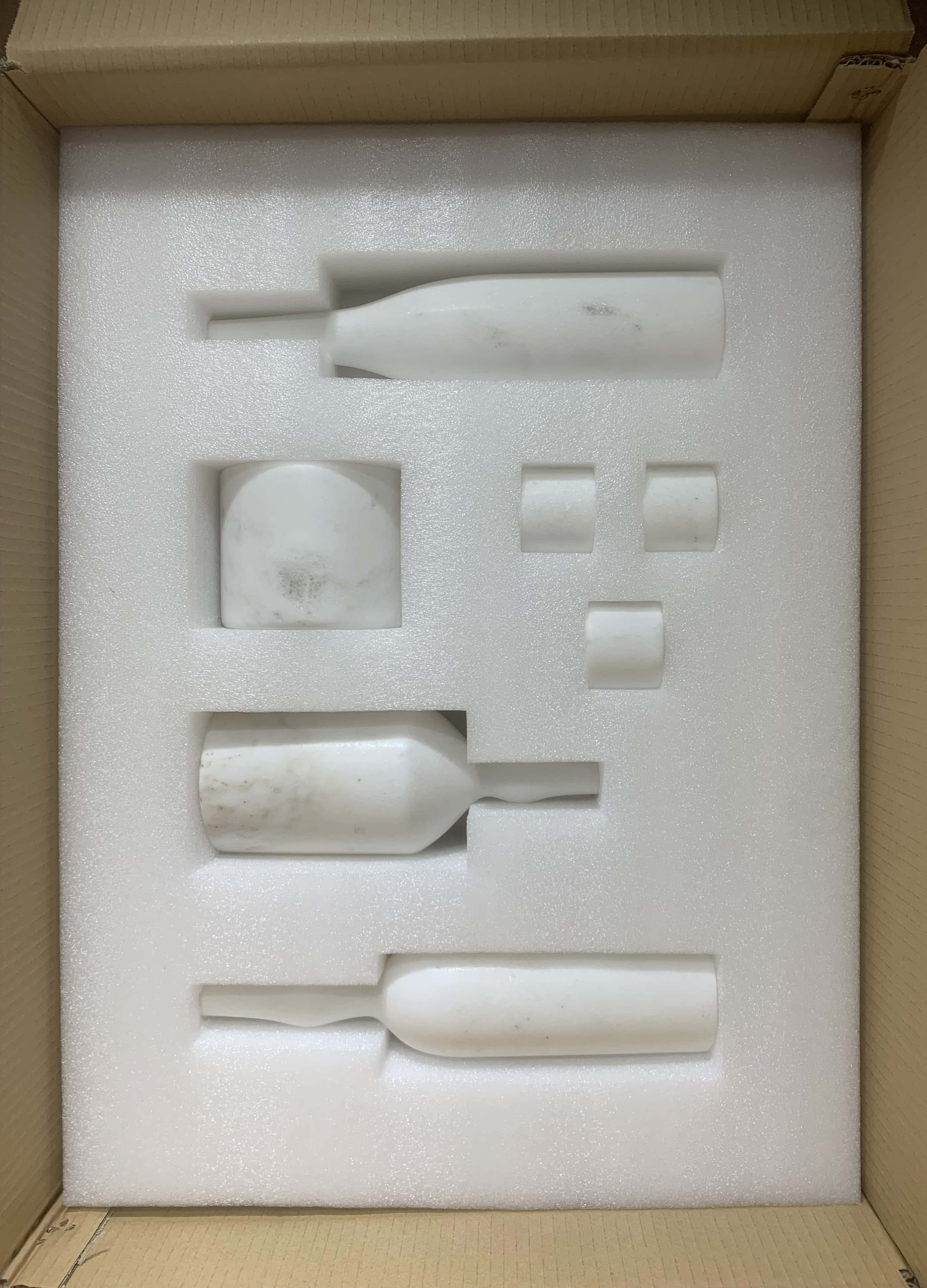 Custom protective foam inner packaging securing the natural marble accessories. Damage-proof transit guaranteed. US warehouse in stock for fast shipping.
