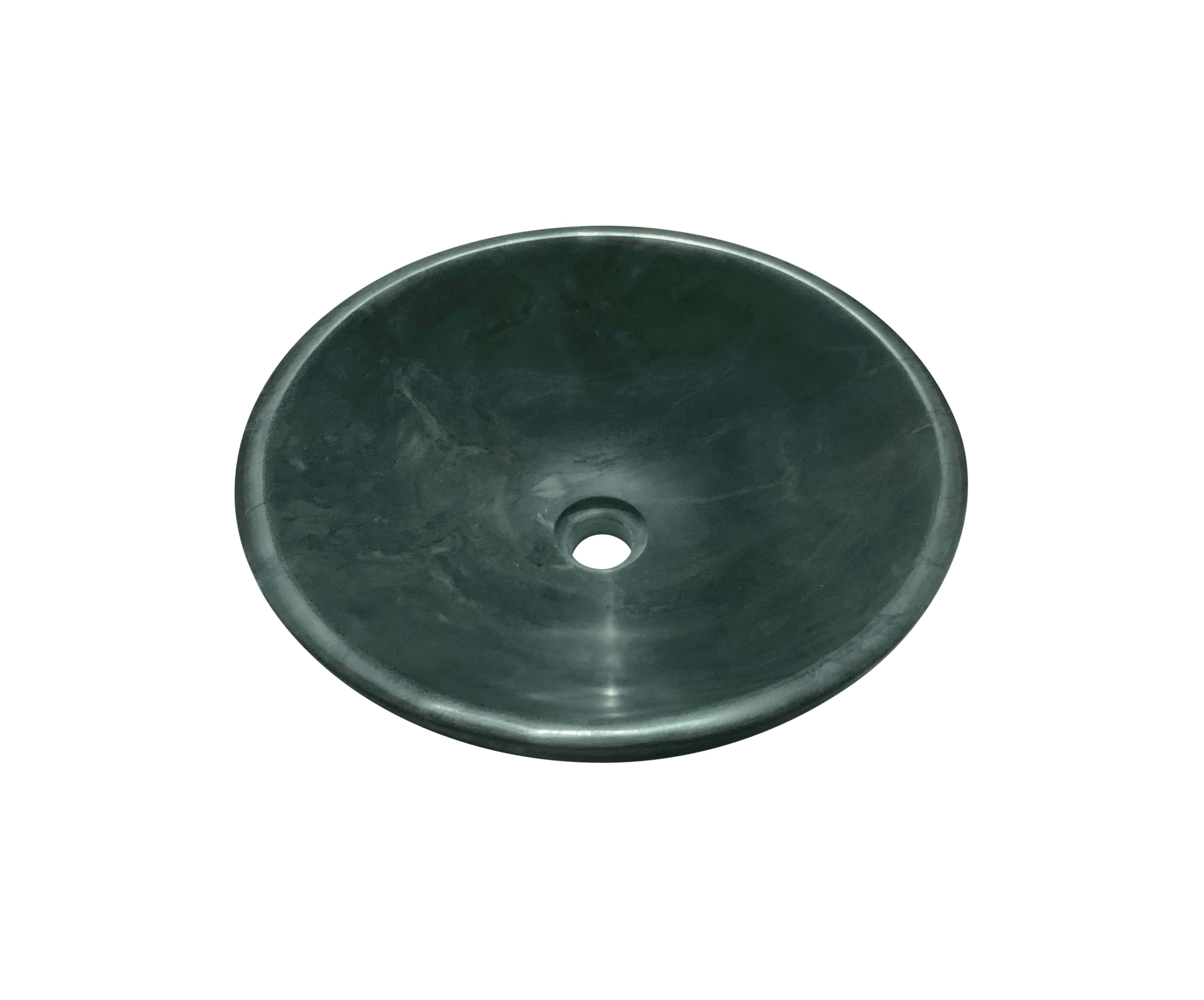 Side profile of the 5.9-inch tall green natural marble bathroom vessel sink, featuring seamless solid stone construction.