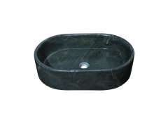 Diamond Green Oval Natural Marble Vessel Sink | Hand-Carved Polished Bathroom Basin (23.6