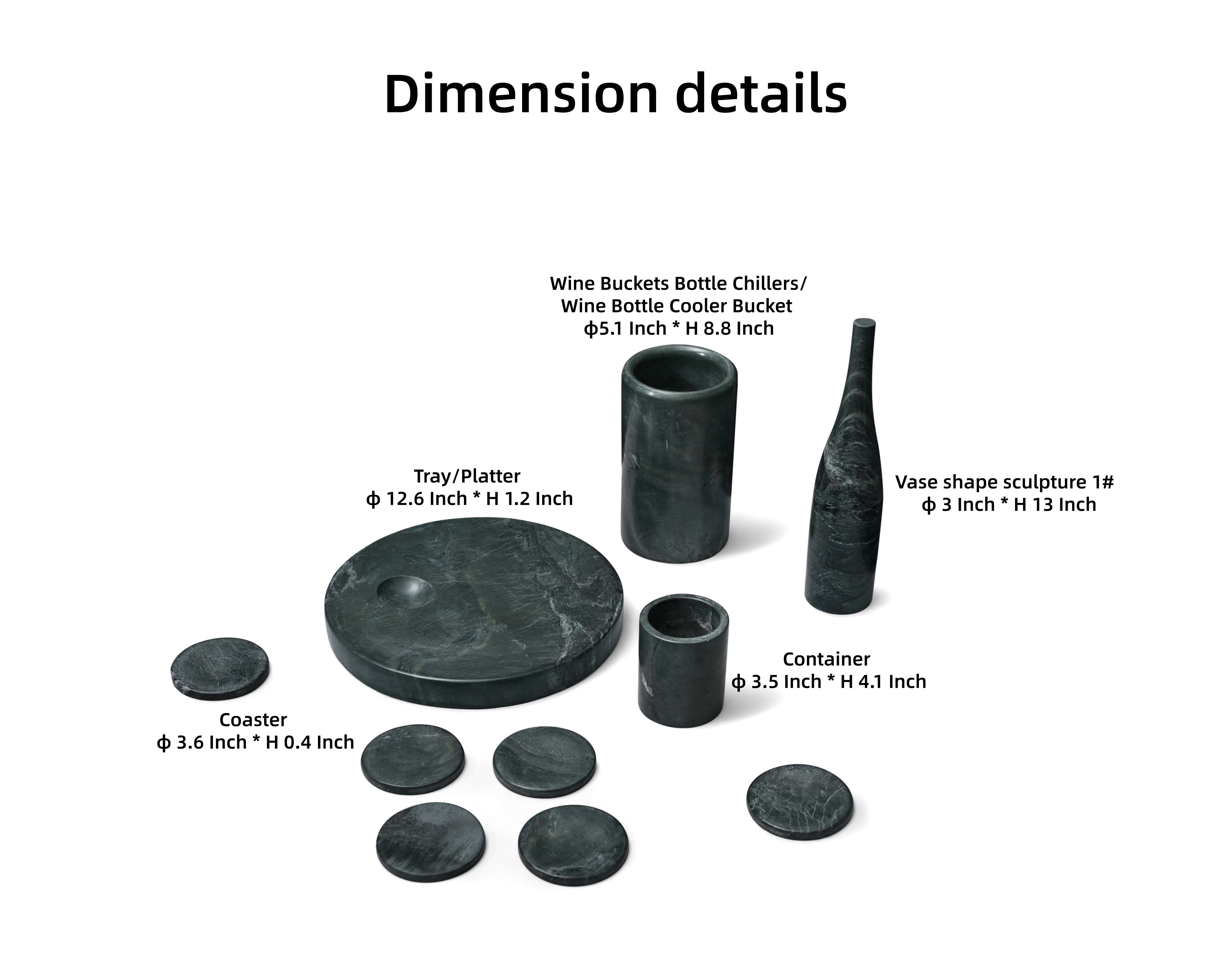 Detailed dimension chart for the 10-piece marble set: Wine bucket (5.1