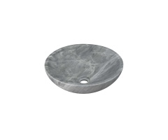 Carrara Gray Natural Marble Round Vessel Sink — Block-Carved One-Piece, Honed Finish, Ø15.7