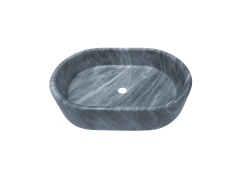 Carrara Gray Natural Marble Vessel Sink — Oval, Hand-Honed Finish, 23.6 × 15.7 × H5.9 in (600 × 400 × 150 mm) | Block-Carved