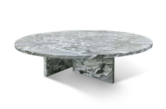 Cloudy Blue Natural Marble Coffee Table — Round Polished, Ø35.4″ / 90cm | Twin-Plinth Base for Living Room