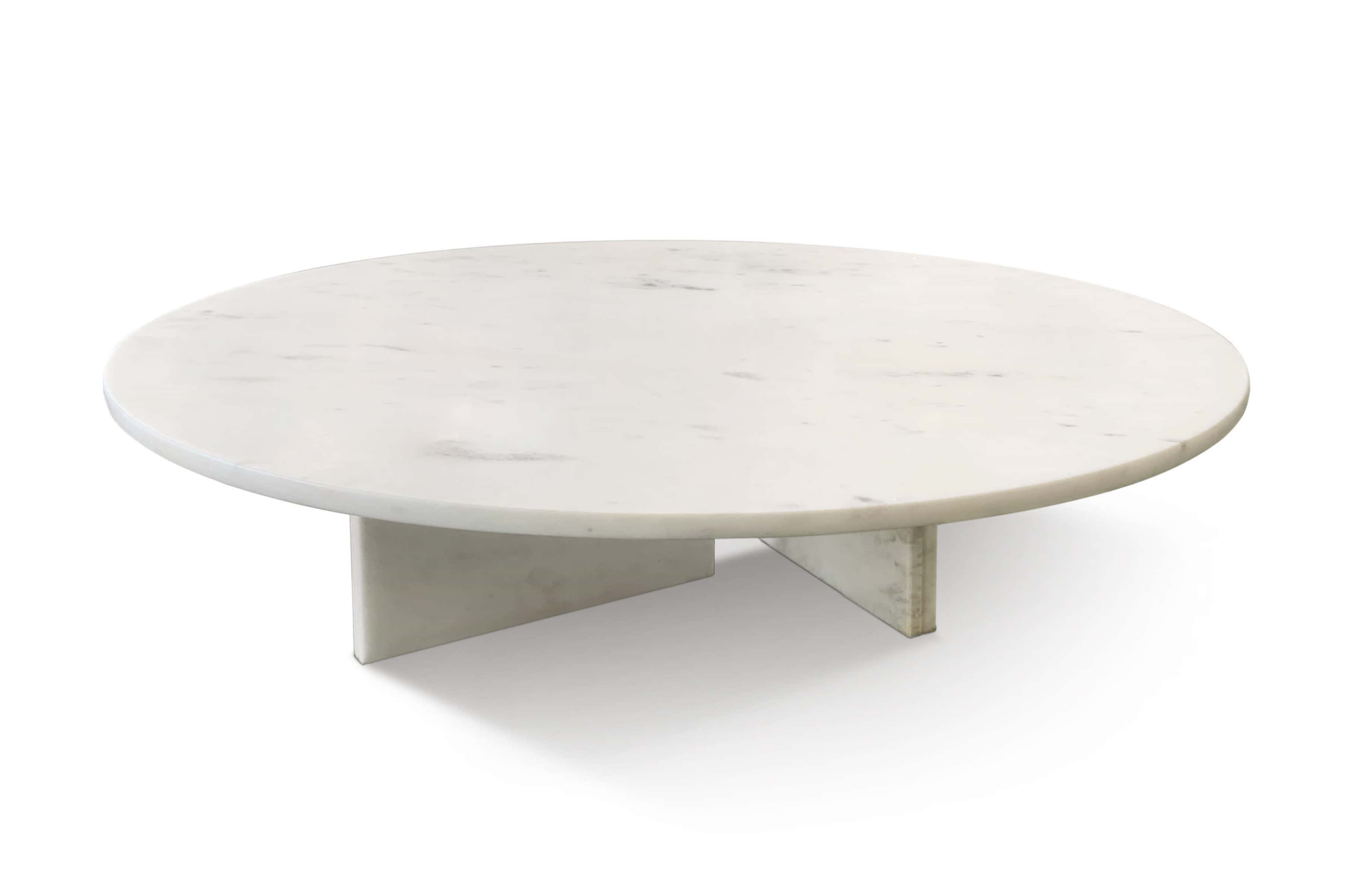 Snow Mountain White Natural Marble Round Coffee Table — Honed Finish | Ø35.4 in / 90 cm (H 9.8 in / 25 cm)