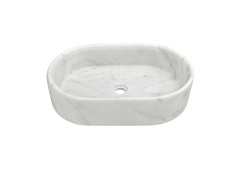 Snow Mountain White Marble Oval Vessel Sink, Honed Finish, Block-Carved Above-Counter Bathroom Basin, 23.6x15.7xH5.9 inches/600x400xH150 mm