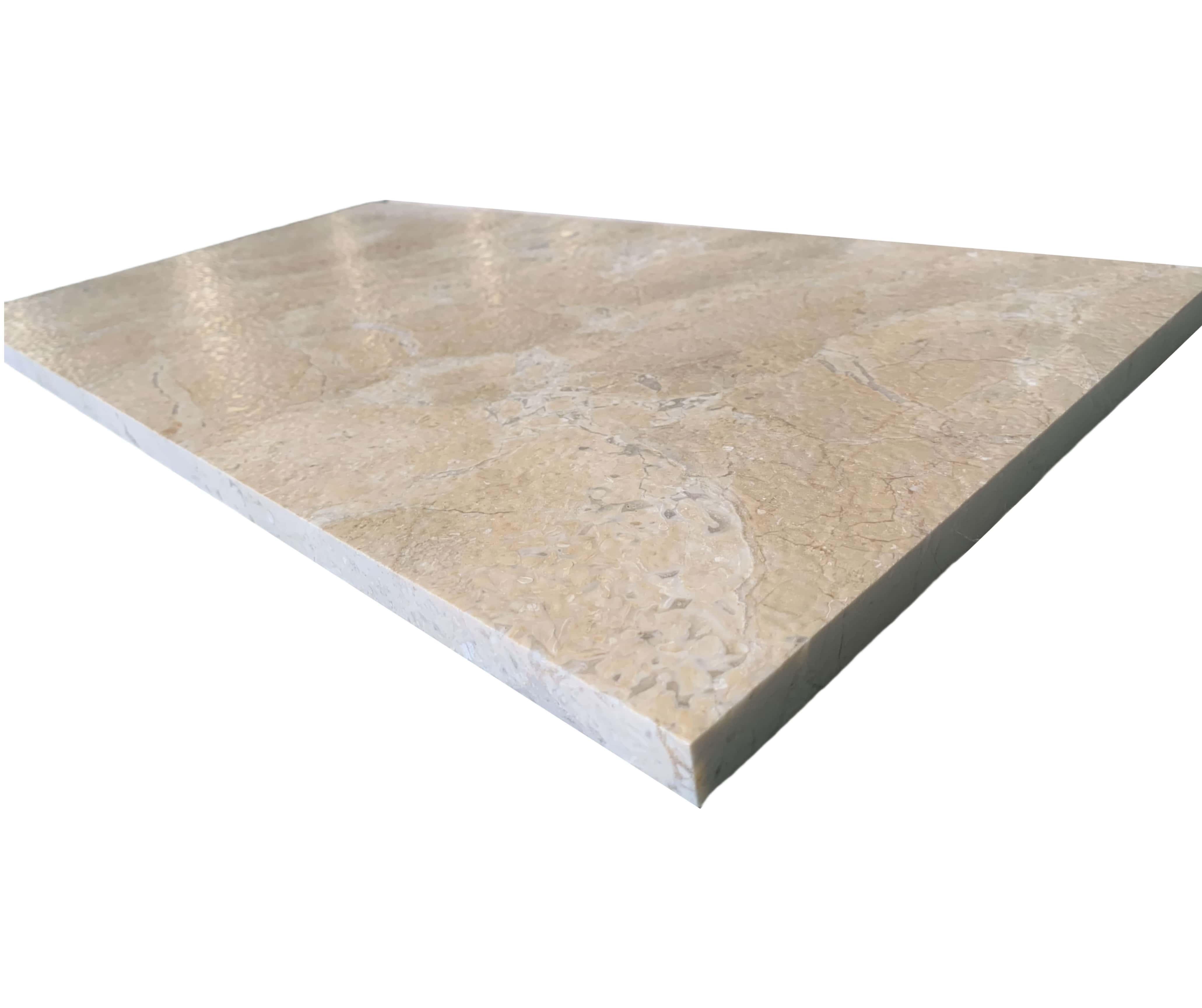 Detailed close-up showing the brushed leather finish texture and natural surface contours of Amber Gold marble tile.