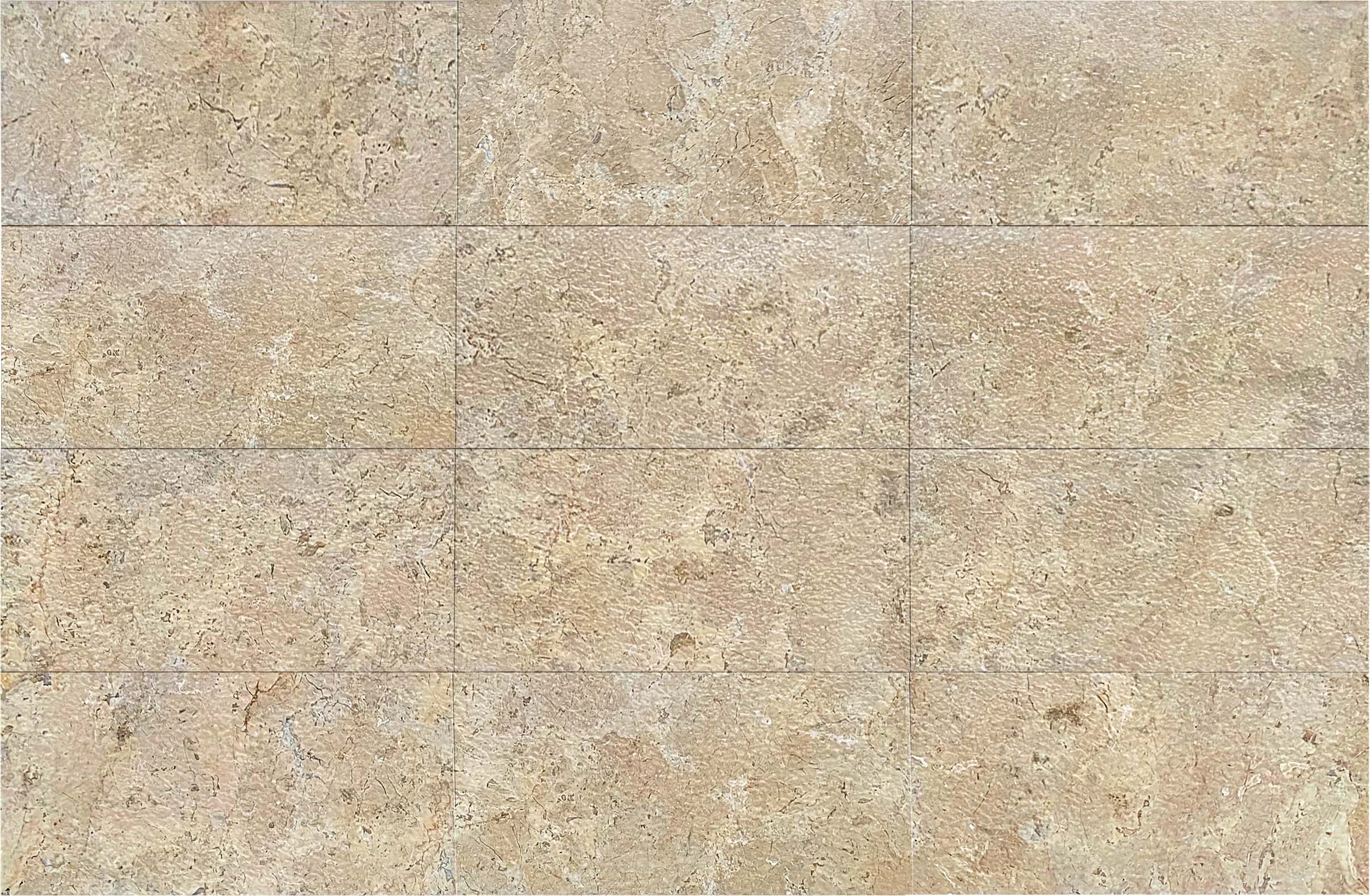 Grid layout of twelve Amber Gold leathered marble tiles demonstrating natural tone variations and organic stone veining.