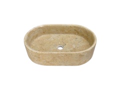 Amber Gold Natural Marble Vessel Sink, Block-Carved Oval Basin, 23.6 x 15.7 x H 5.9 Inches