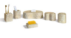 Amber Gold Natural Marble 6-Piece Bathroom Vanity Accessory Set - Square Style