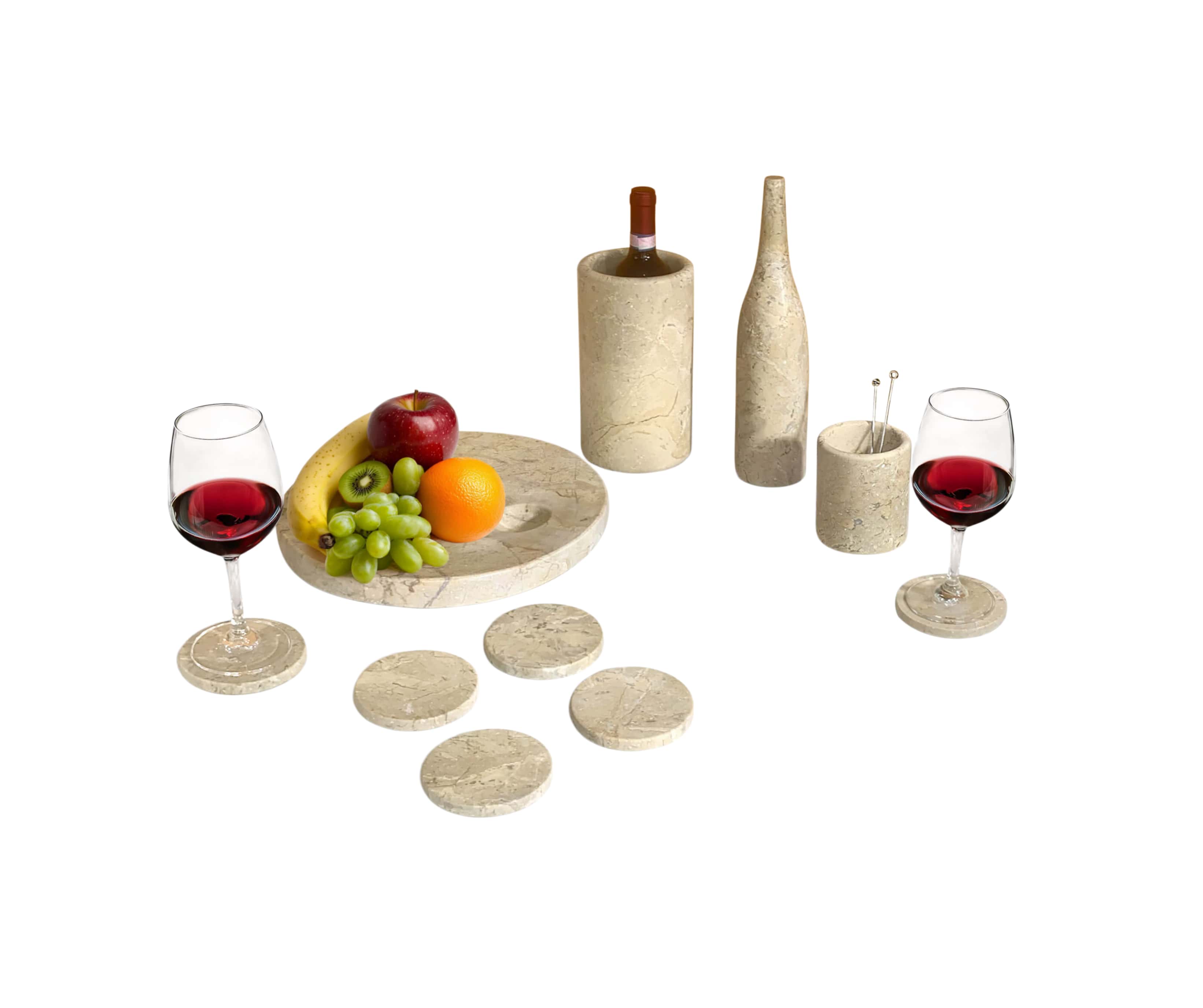 Amber Gold Natural Marble 10-Piece Honed Dining and Tabletop Accessories Set