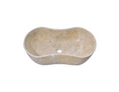 Amber Gold Natural Marble Vessel Sink, Block-Carved Wave Shape, 23.6 x 14.2 x H 7.1 Inches
