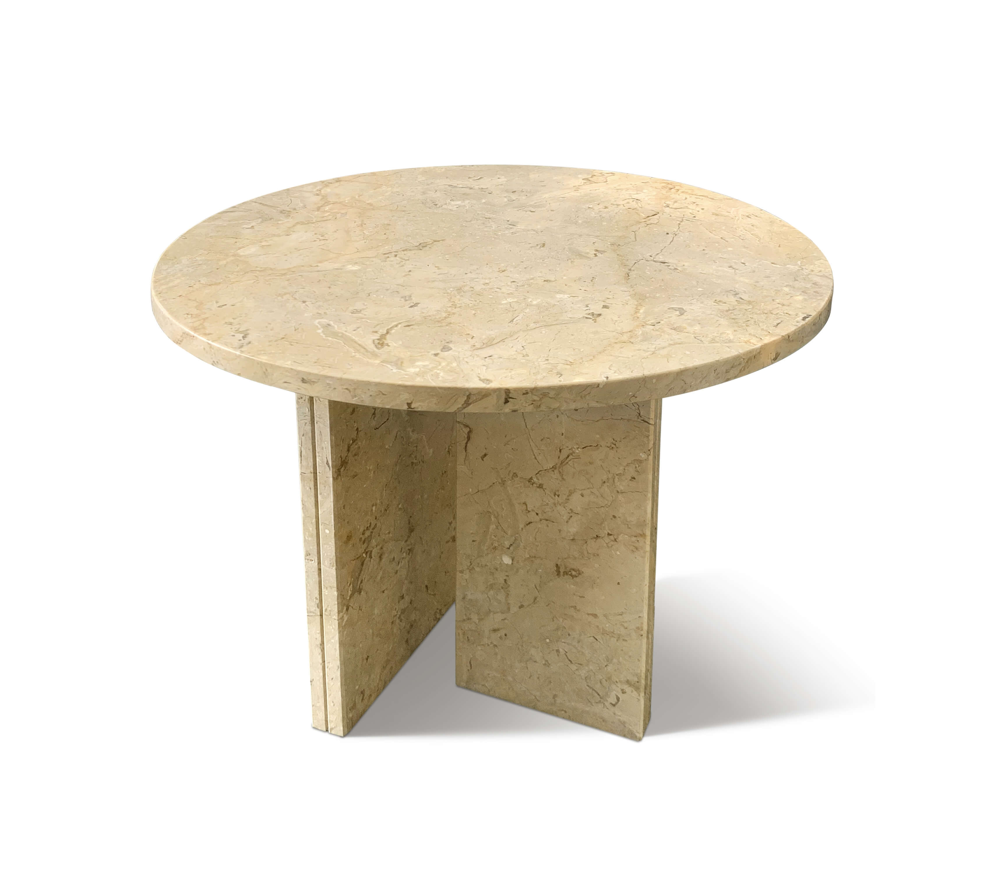 Angled view showcasing the polished top veining and structural marble slab base of the Amber Gold 45cm side table.