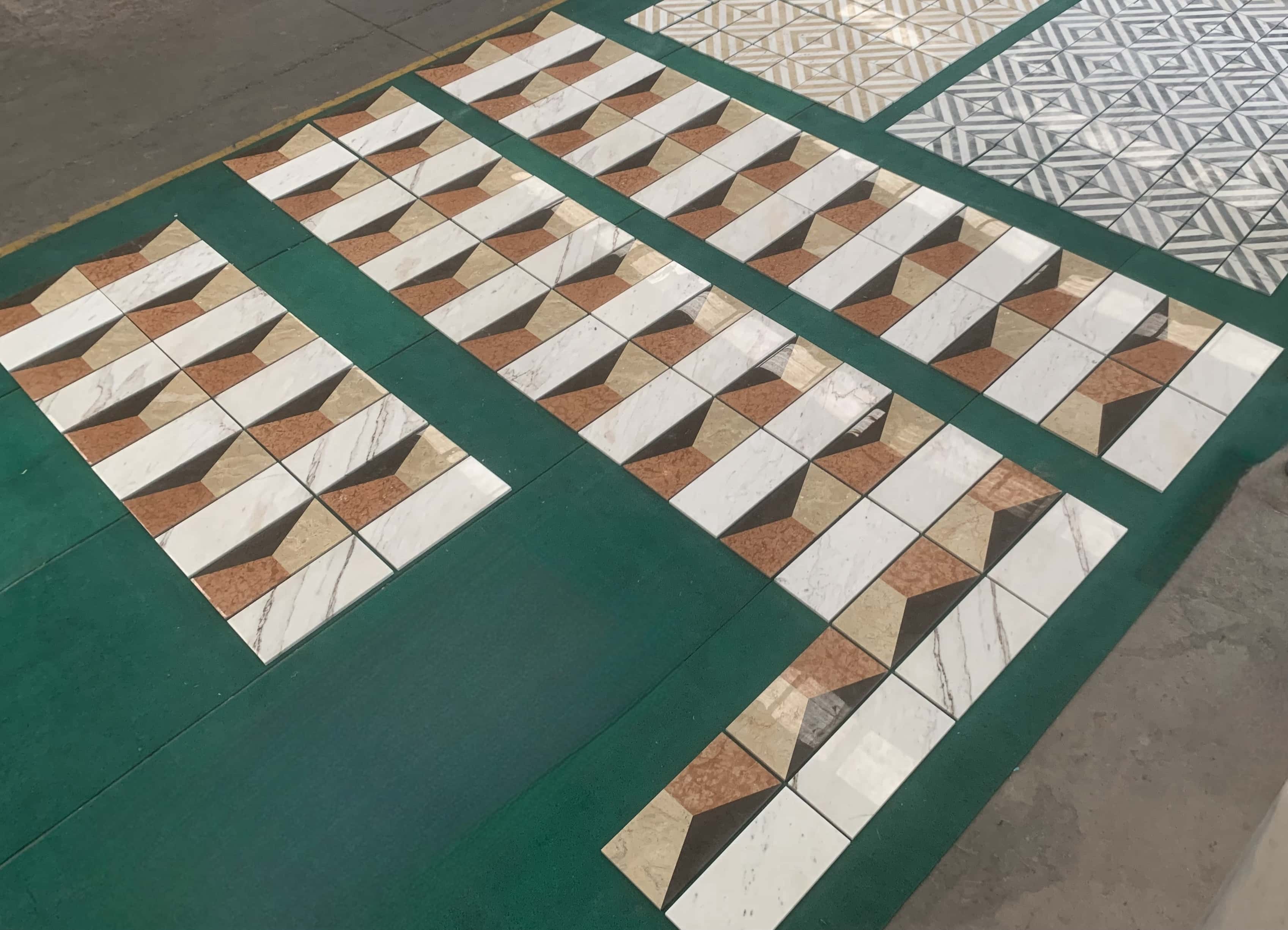 Factory layout showing the mass production and consistent premium quality of our natural waterjet marble floor and wall tiles.