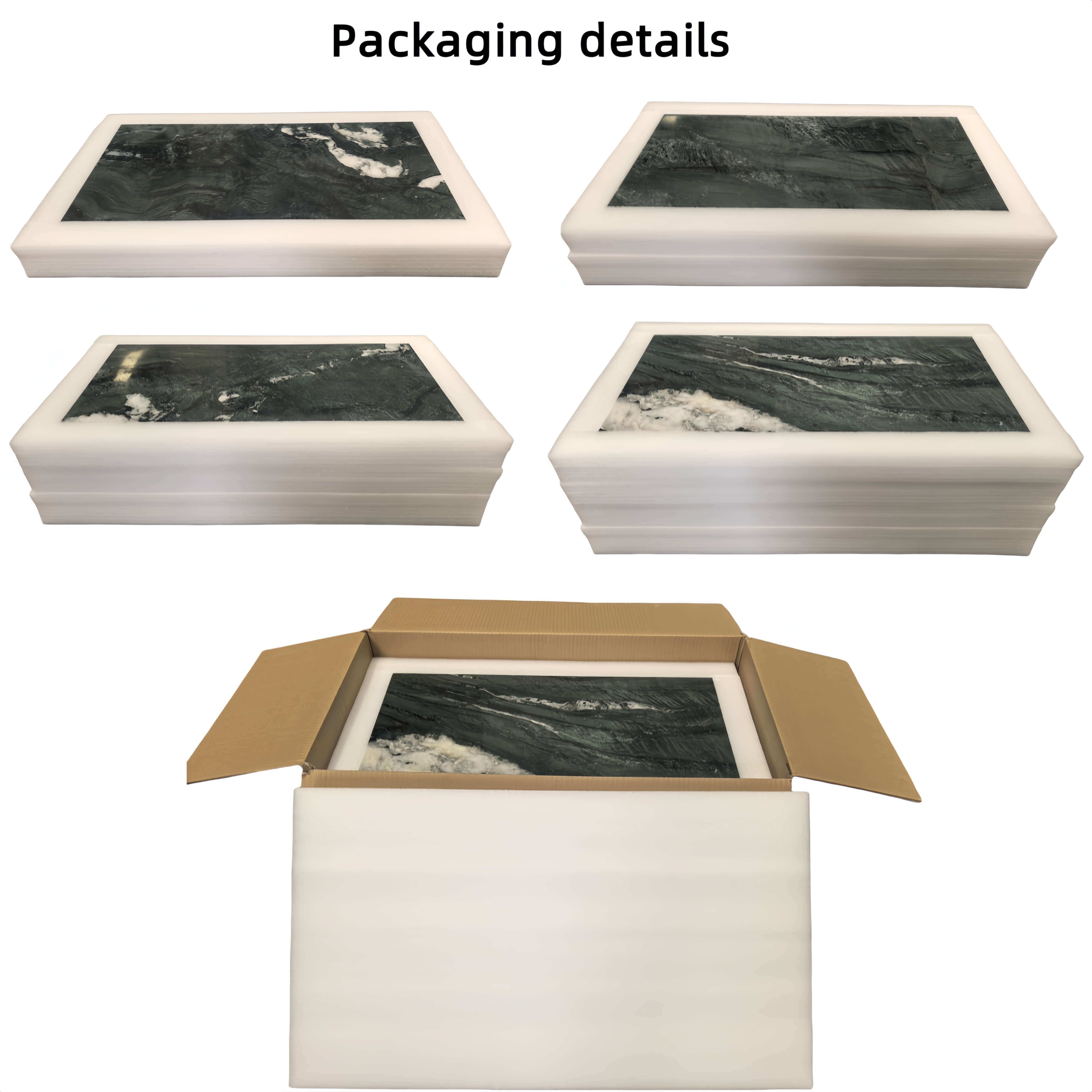 Secure packaging for marble stone tiles, featuring customized multi-layer foam boxes to ensure damage-free delivery.