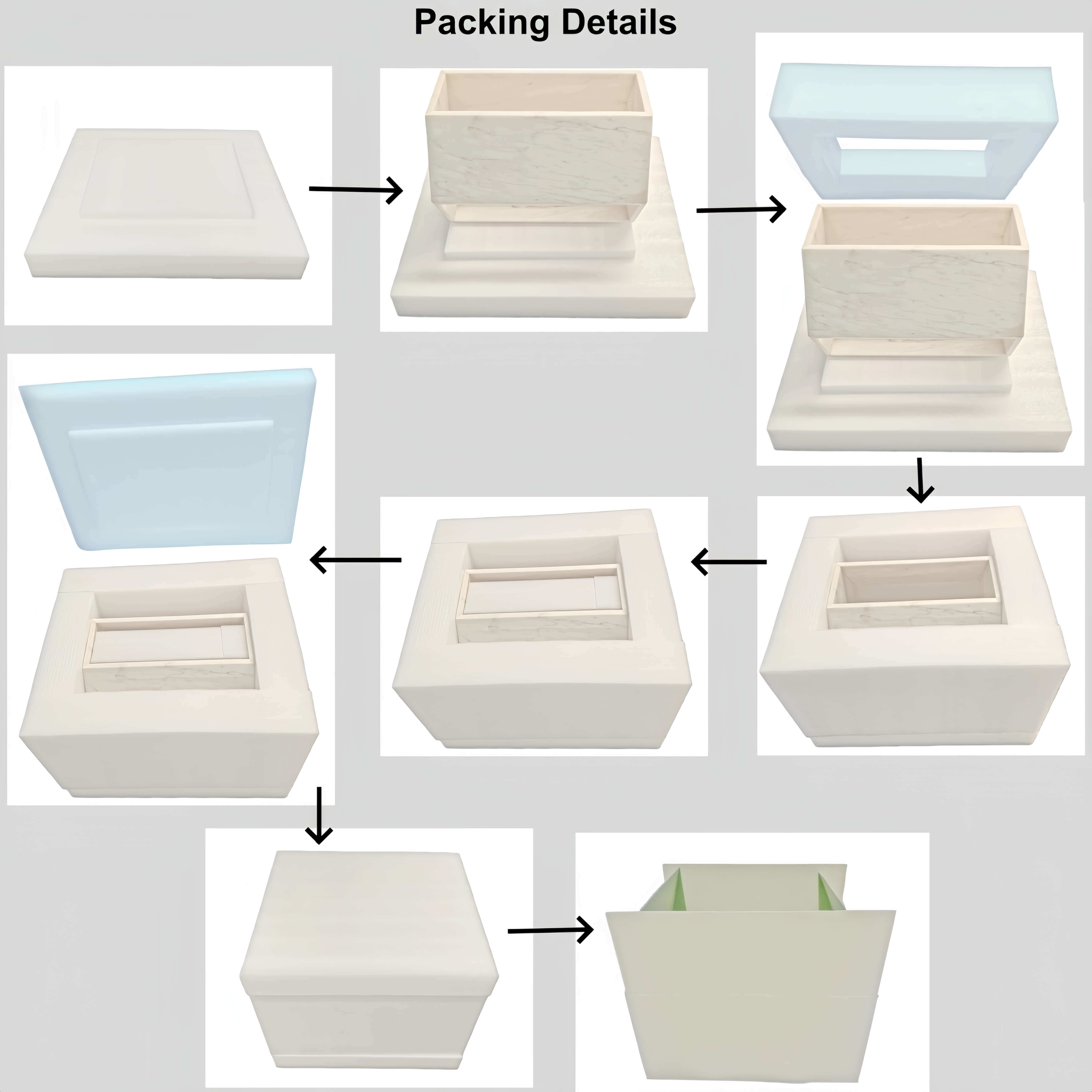 Secure damage-proof packaging for the marble hexagon side table, showing custom-cut protective foam and nested shipping.