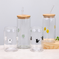 Iconic Drinking Beer Can Glass Tumbler with Bamboo Lid and Straw,Wholesale Glassware & Custom Candle Jar Manufacturer | Ruixin Glass,Iconic Drinking Beer Can Glass Tumbler with Bamboo Lid and Straw
