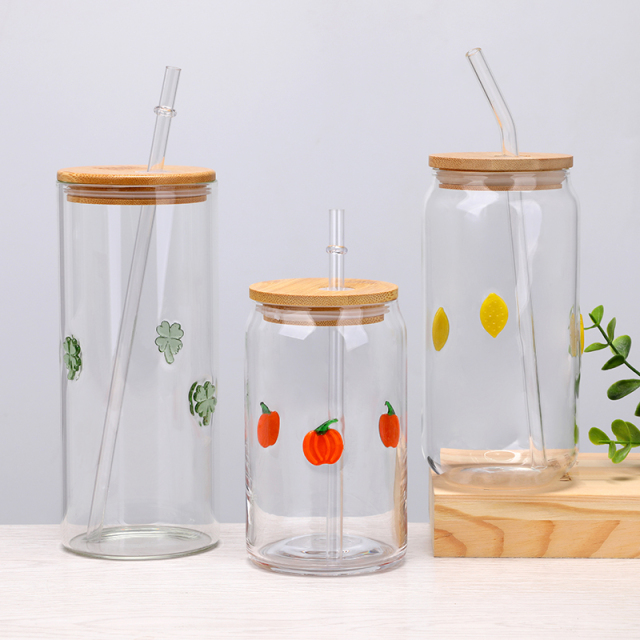Iconic Drinking Beer Can Glass Tumbler with Bamboo Lid and Straw,Wholesale Glassware & Custom Candle Jar Manufacturer | Ruixin Glass,Iconic Drinking Beer Can Glass Tumbler with Bamboo Lid and Straw