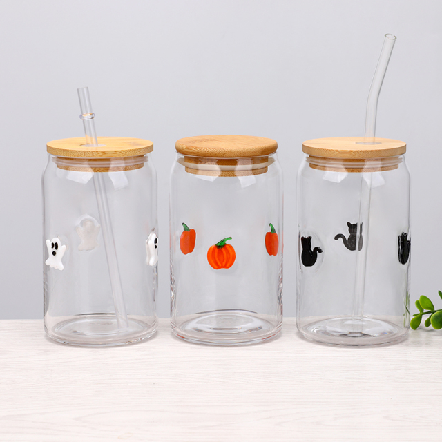Iconic Drinking Beer Can Glass Tumbler with Bamboo Lid and Straw,Wholesale Glassware & Custom Candle Jar Manufacturer | Ruixin Glass,Iconic Drinking Beer Can Glass Tumbler with Bamboo Lid and Straw