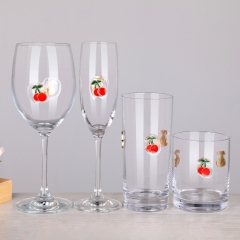 Metallic Affixed 3D Decorative Enamel Emblem Icon Attached Red Wine Drinking Champagne Flute Rocks Highball Collins Glass,Wholesale Glassware & Custom Candle Jar Manufacturer | Ruixin Glass,Metallic Affixed 3D Decorative Enamel Emblem Icon Attached Red Wine Drinking Champagne Flute Rocks Highball Collins Glass
