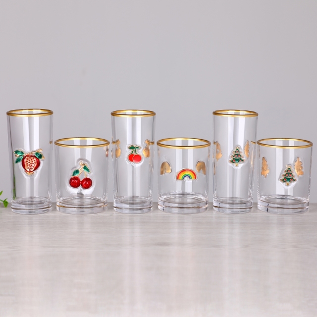 Ready to Ship Christmas Fruit Raised 3D Enamel Applique Motif Gold Rim Highball Cooler Double Old Fashioned Rocks Tumbler Glass,Wholesale Glassware & Custom Candle Jar Manufacturer | Ruixin Glass,Ready to Ship Christmas Fruit Raised 3D Enamel Applique Motif Gold Rim Highball Cooler Double Old Fashioned Rocks Tumbler Glass